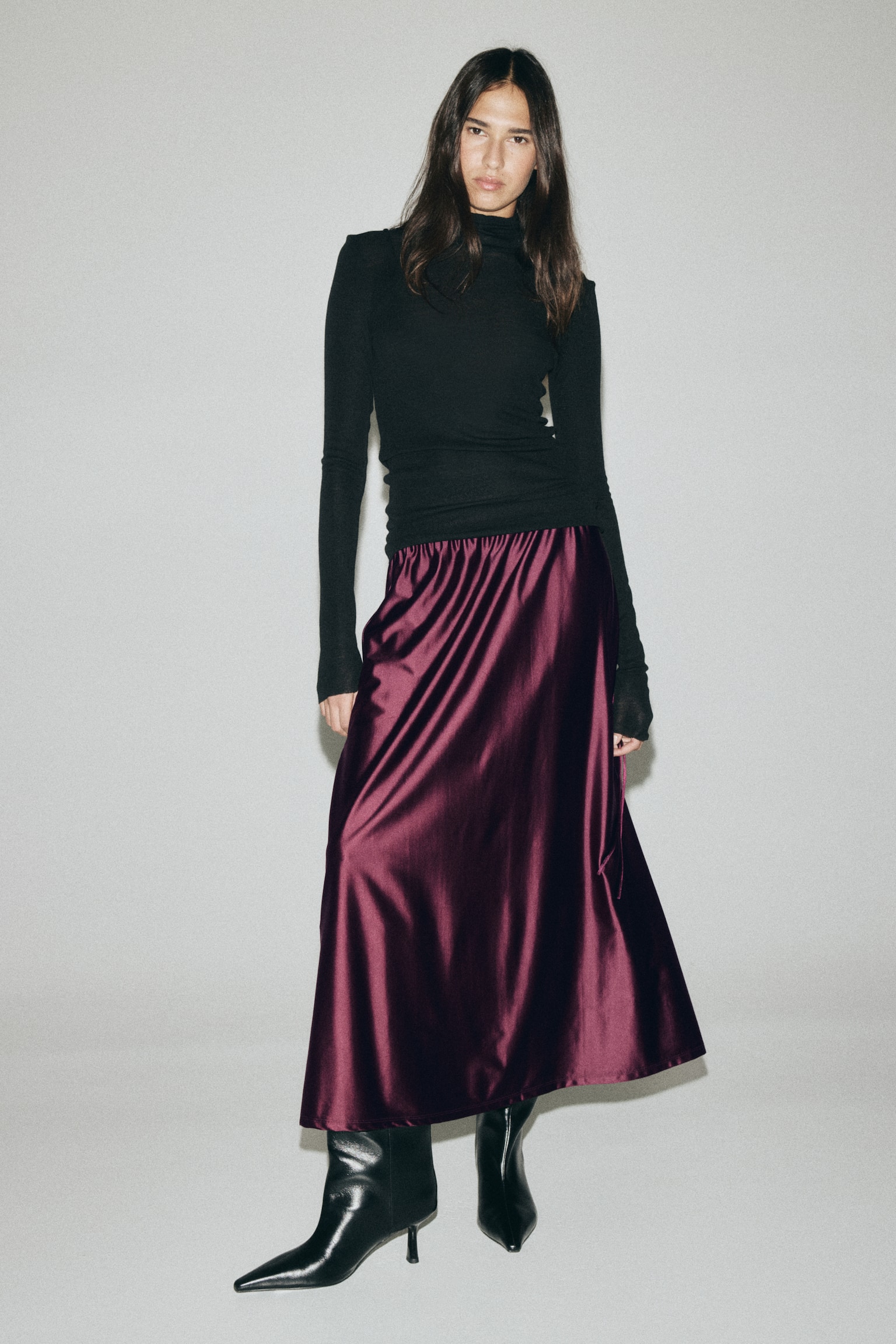 Drawstring-detail skirt - Burgundy/Black/Khaki green/Dark brown - 6