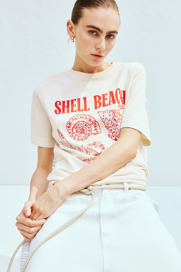 Printed T-shirt Cream/Seashells Ladies H&M GB