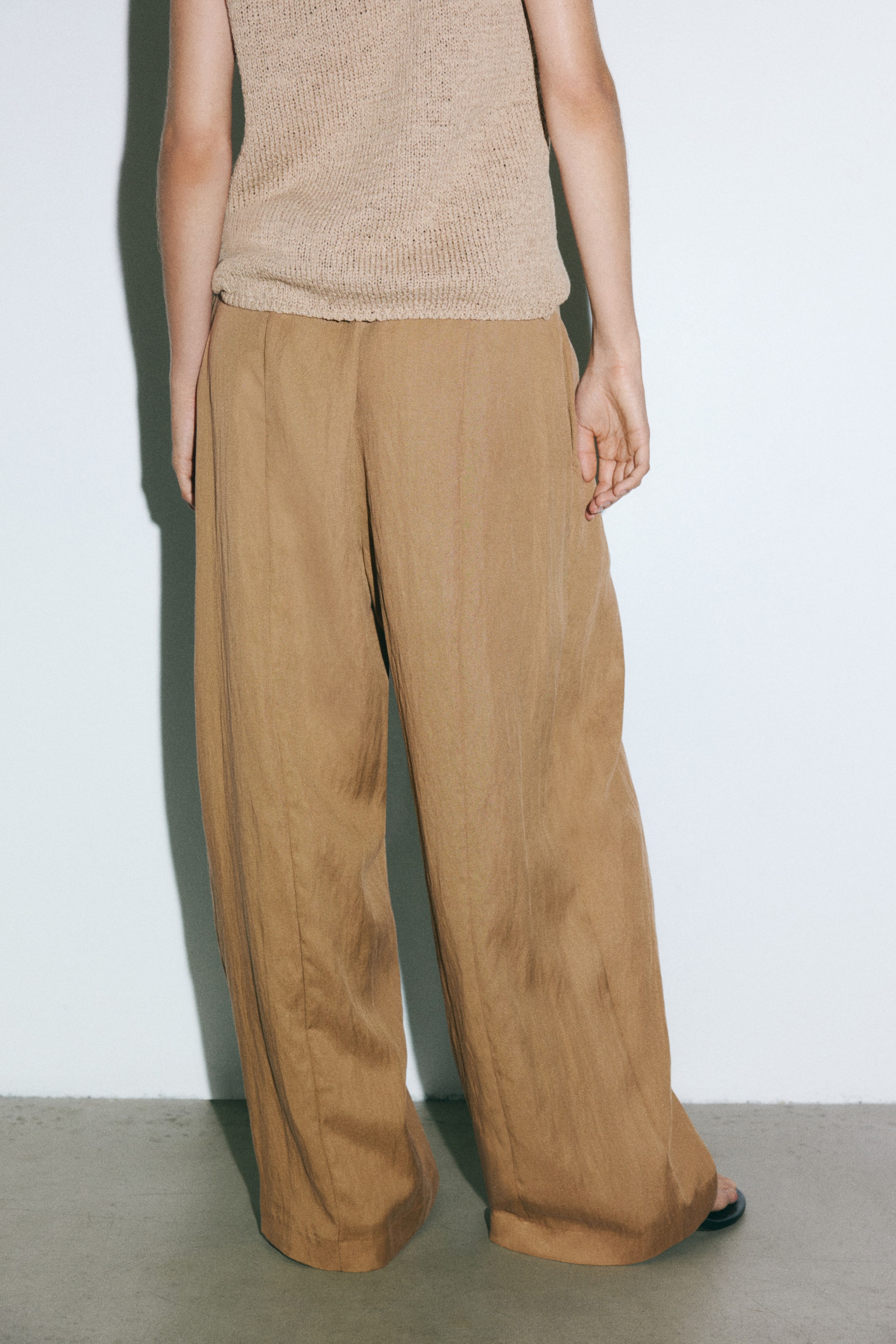 Crinkled Wrap-Detail Pants