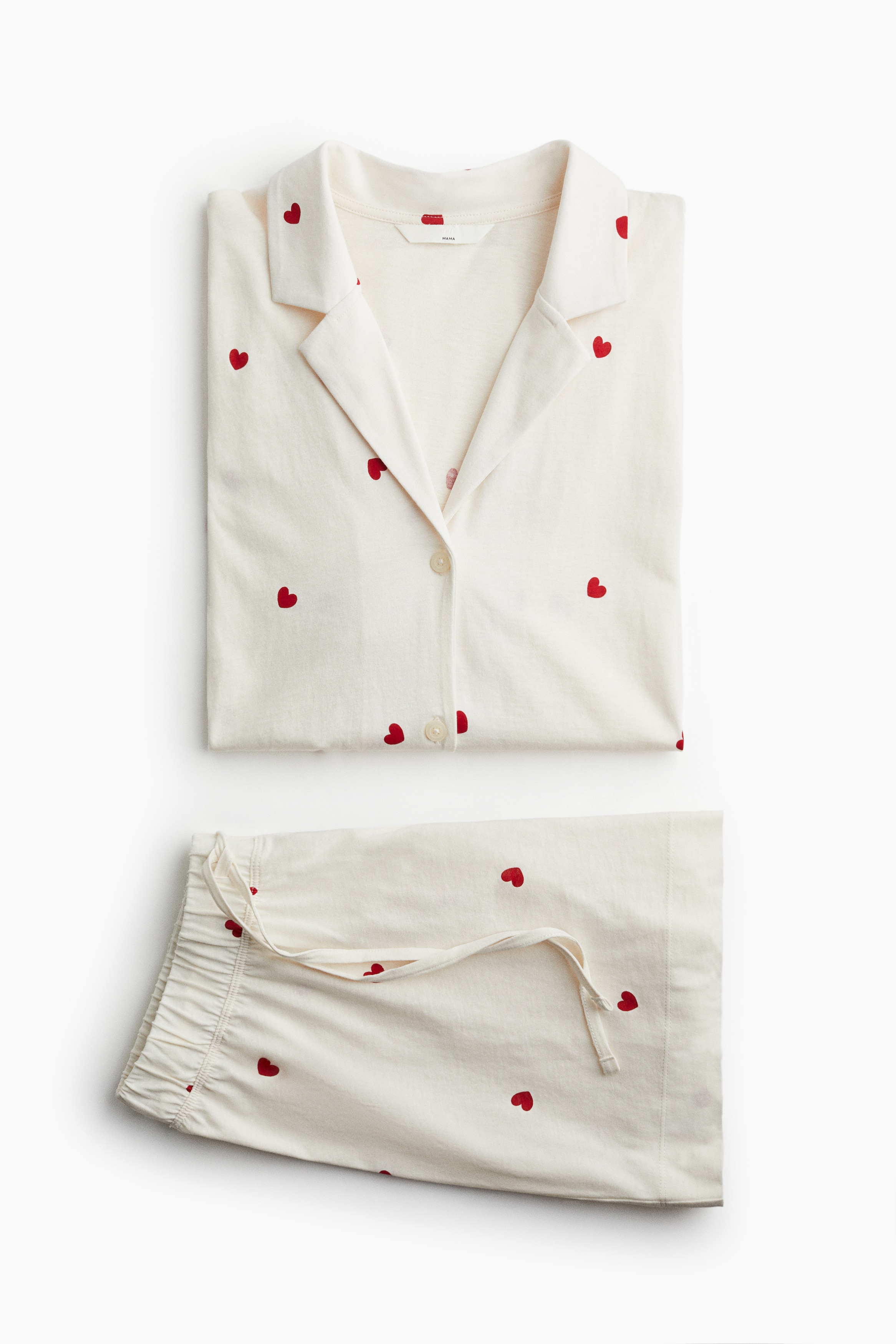 MAMA Before & After Cotton Pajamas - Cream/hearts - Ladies