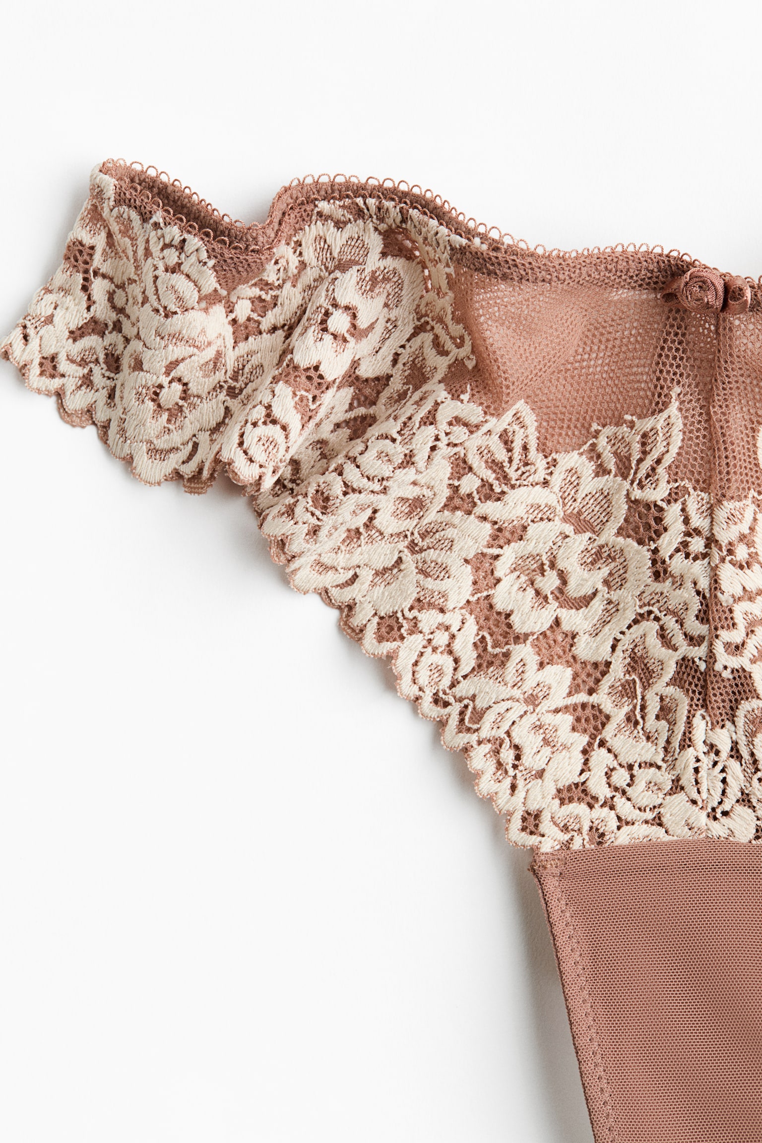 Комплект от 2 броя полустринг Brazilian от дантела - Светлокафяв/Кремав/Светлосин/Кремав/Черен/Кремав/Кремав/Светлорозов - 3