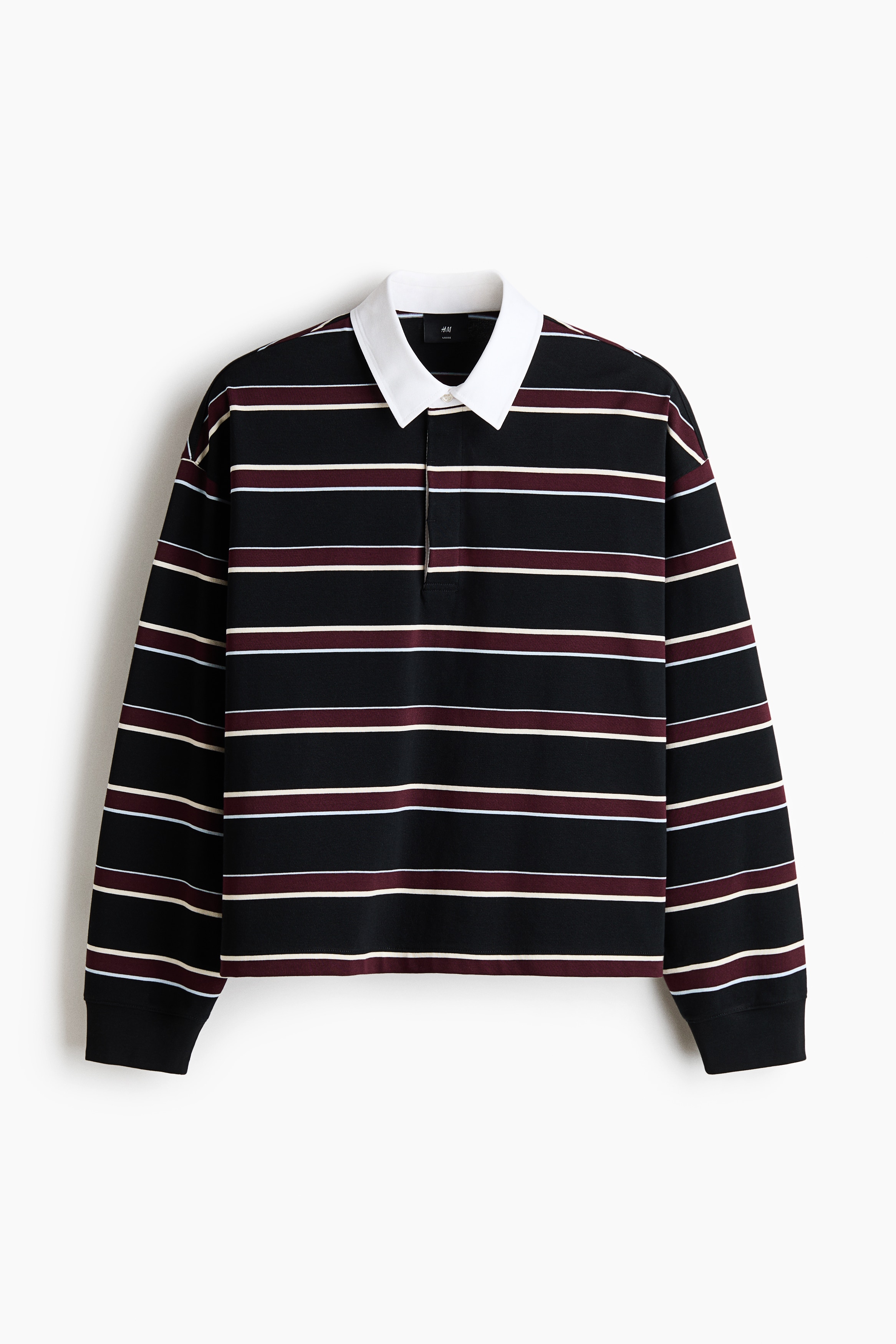 Loose-Fit Rugby Shirt - Black/striped/Light pink/striped