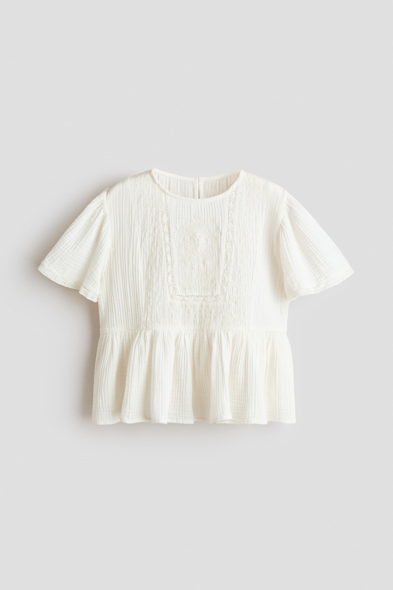 Top in mussola con sangallo - Cream/Azzurro
