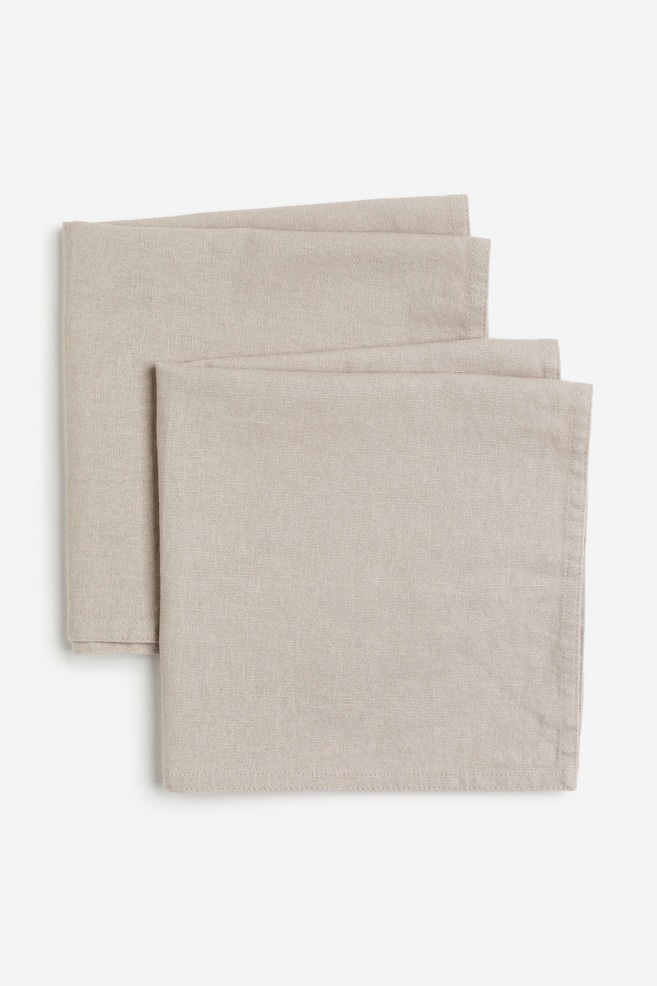 Lot de 2 serviettes de table en lin mélangé - Taupe clair/Vert/Blanc/Rose - 2