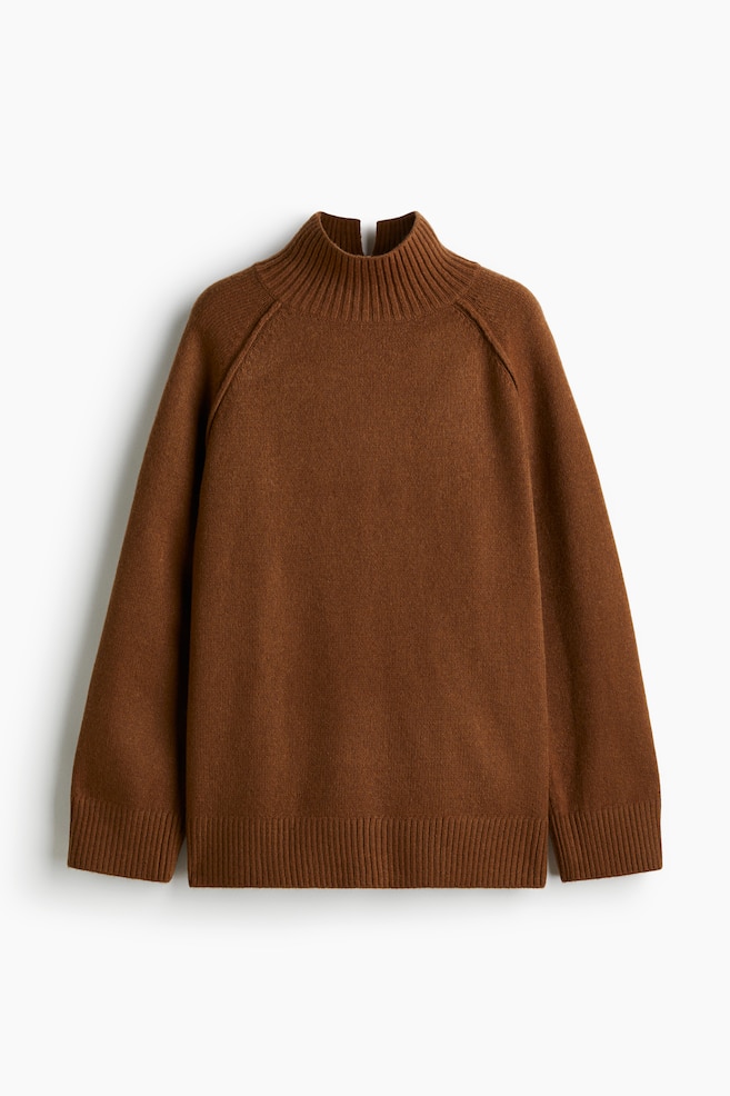 Oversized Mock-Turtleneck Sweater - Brown - 1