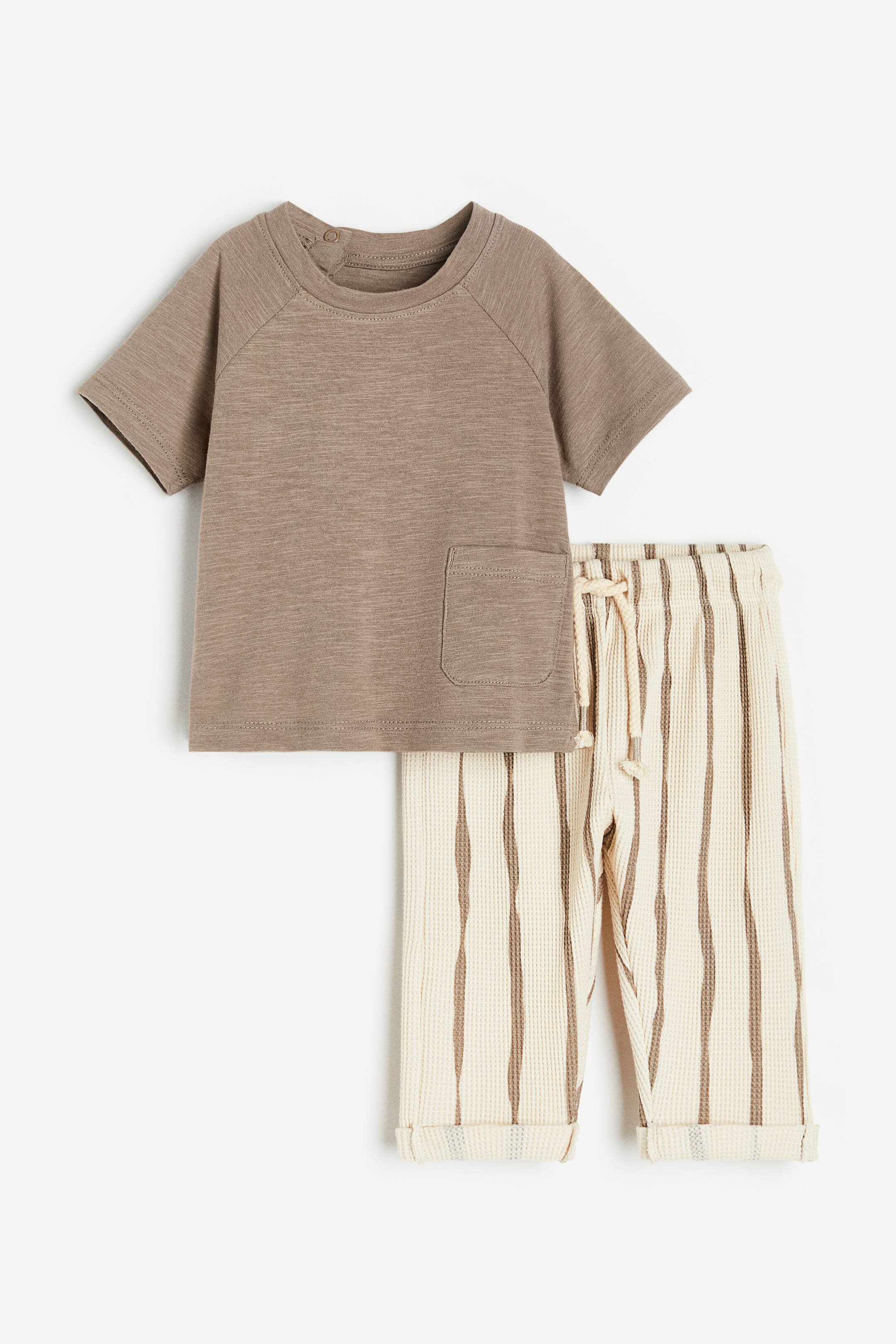 查看大圖: 2件組棉質平紋套裝 - 深大地色/條紋 - Kids | H&M 1