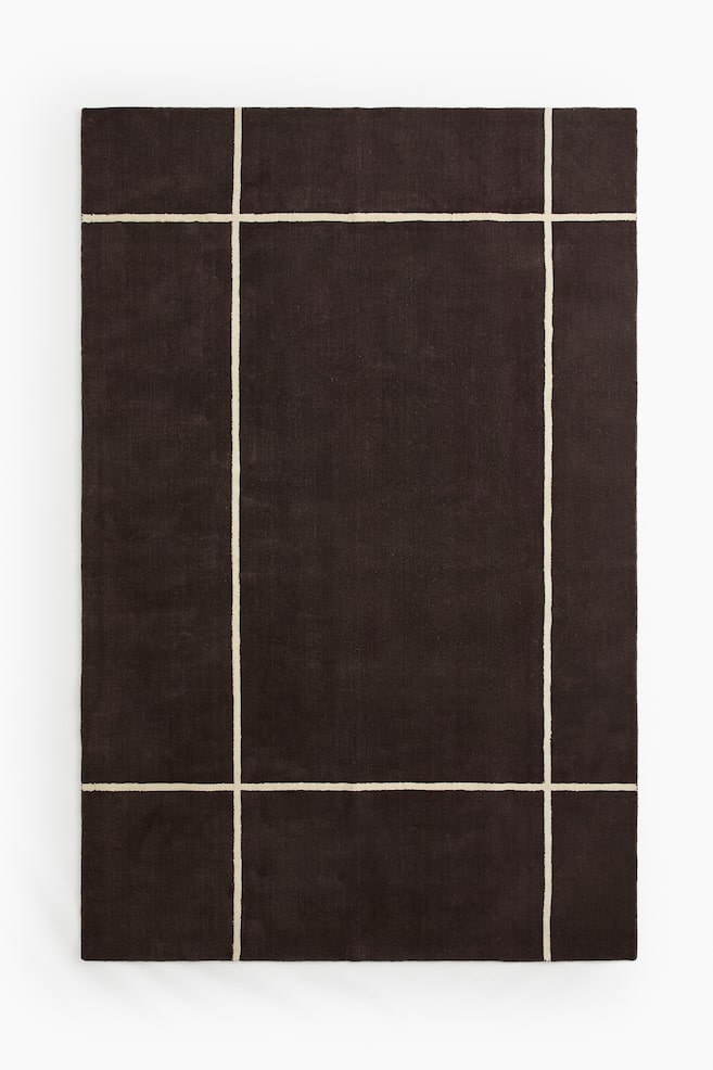 Large Wool-Blend Rug - Dark brown/grid pattern/Beige/grid pattern - 1