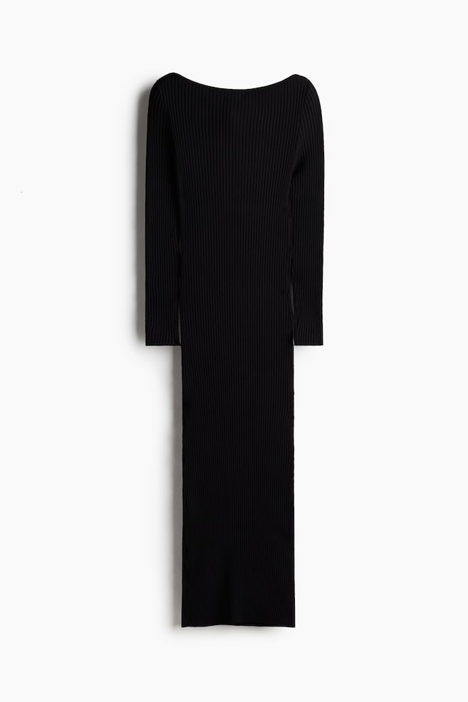 Boat-neck bodycon dress - Black - 1