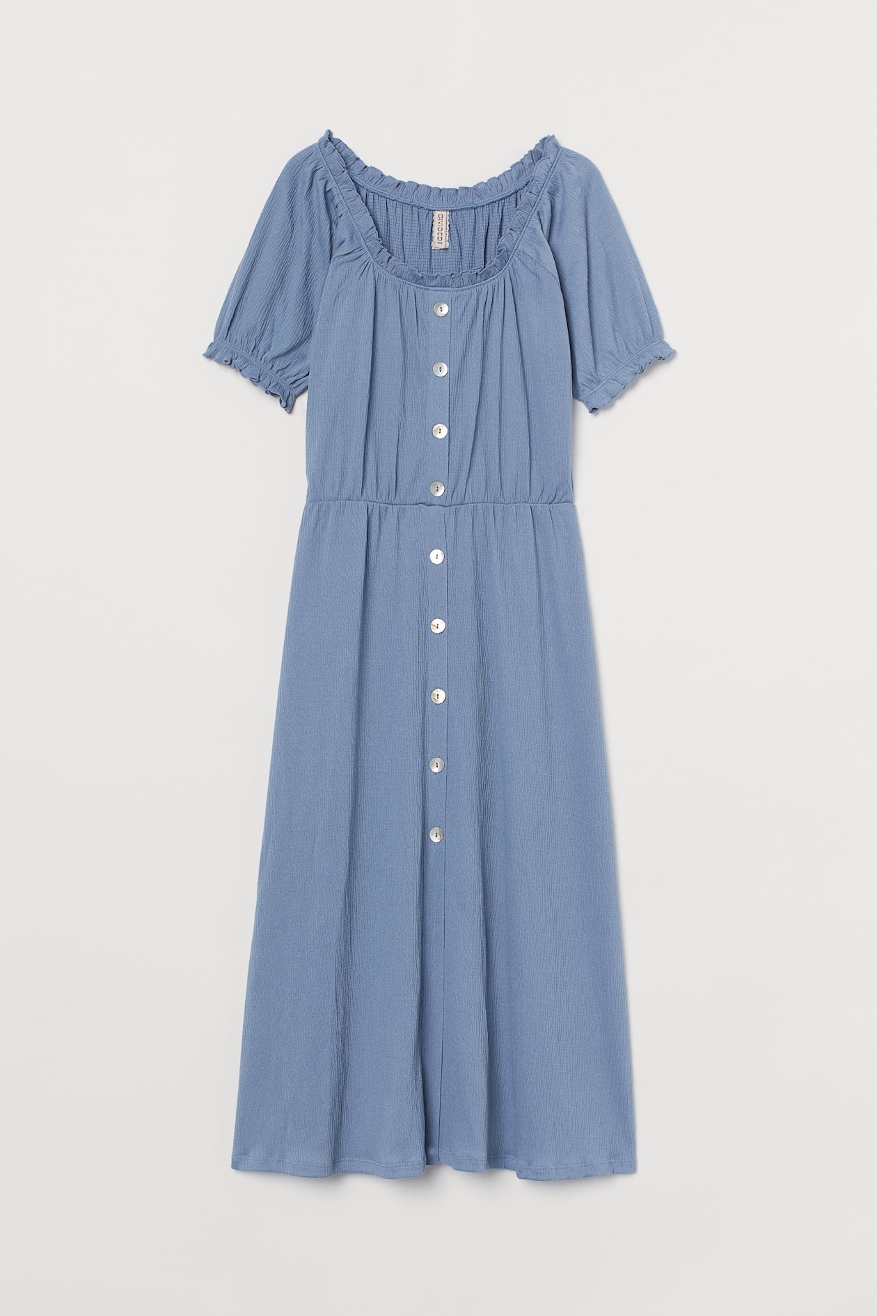 Button-front Dress - Low-cut Neckline - Short sleeve - Pigeon blue ...