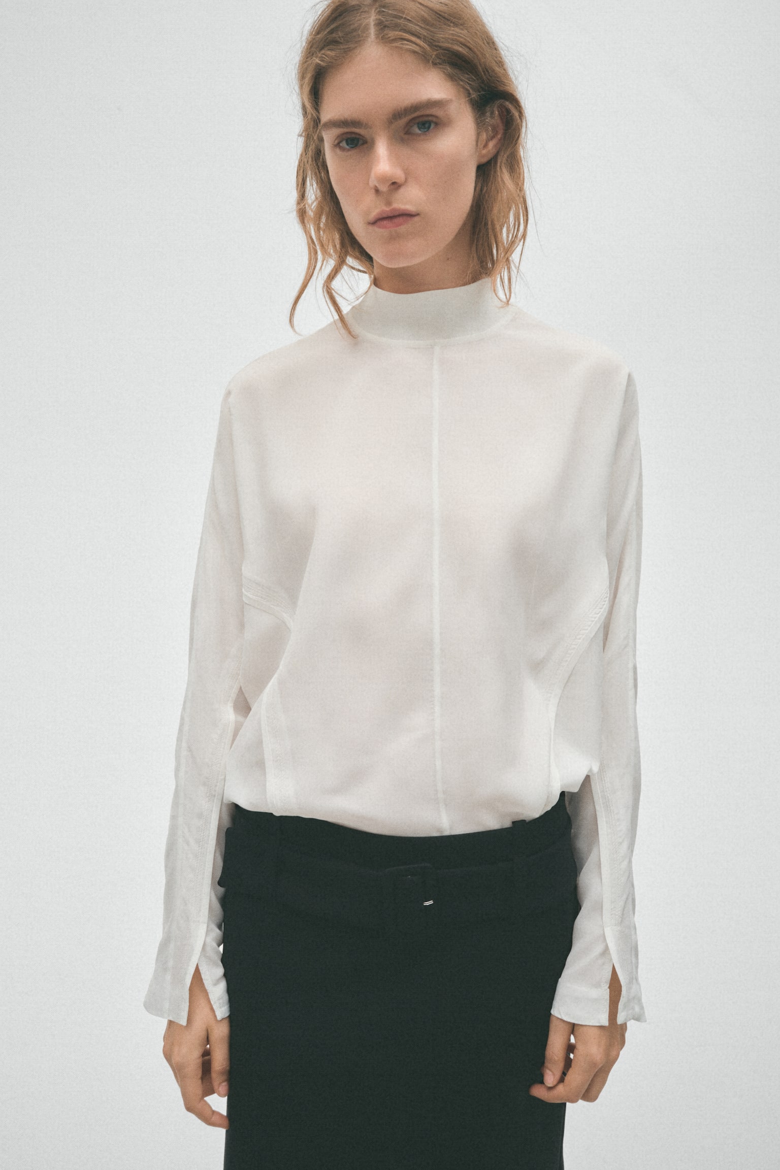 Batwing-sleeved viscose top - Ivory - 1