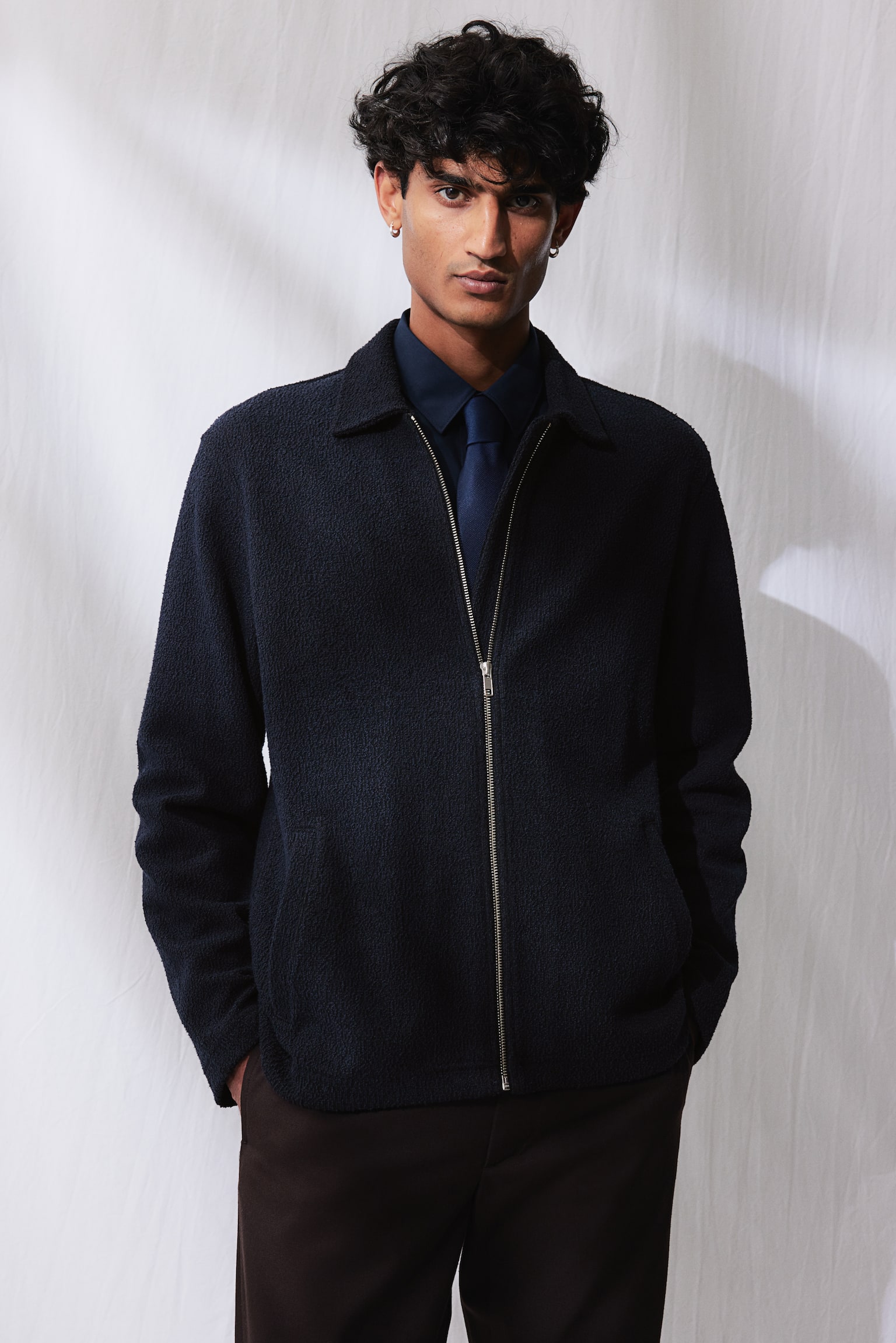 Regular Fit Bouclé jersey jacket - Dark blue - 1