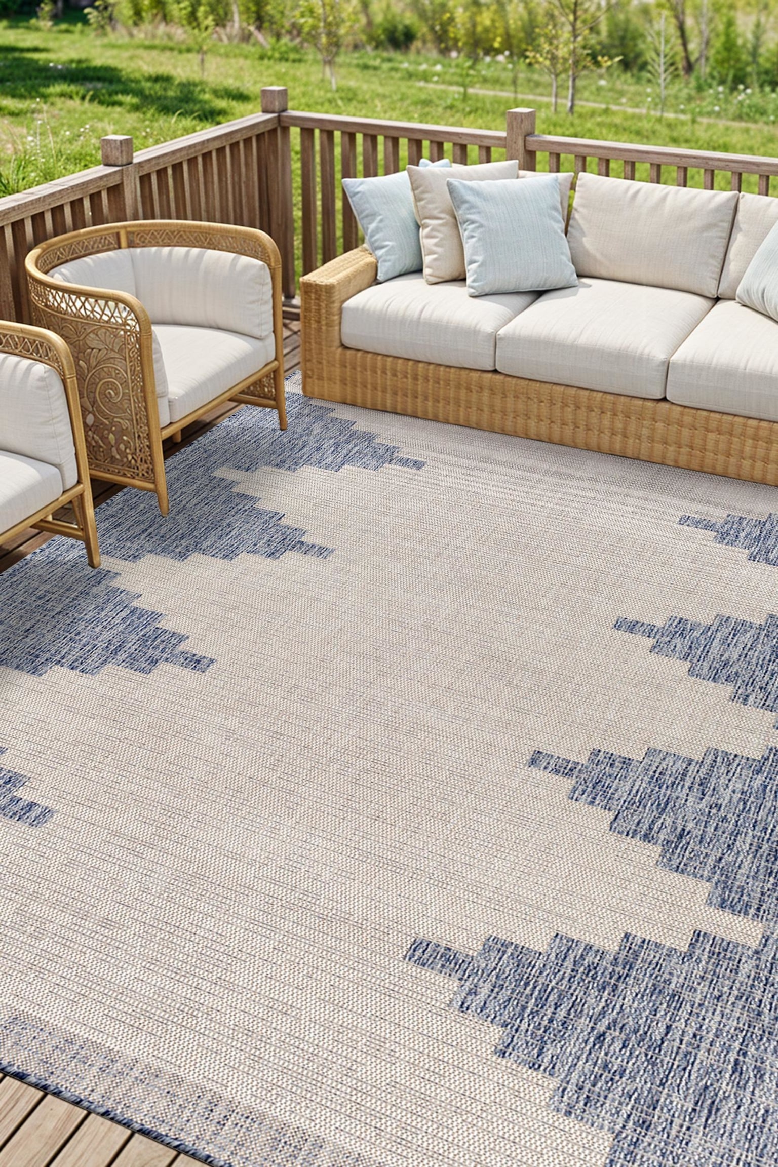 Rubal In- /outdoor Area Rug - Blue, White - 2