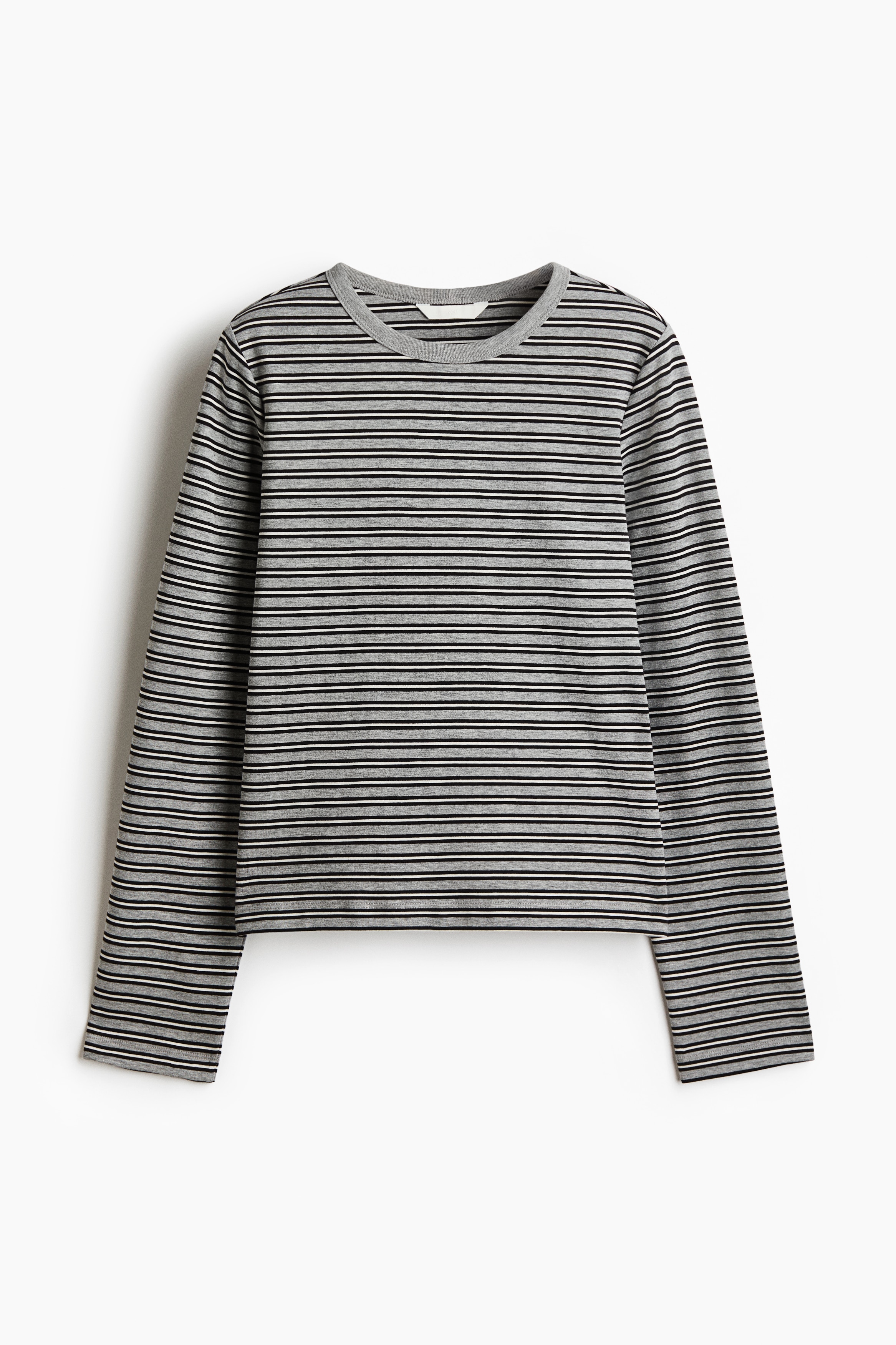 Tricot top met lange mouwen - Grijs gemêleerd/gestreept/Marineblauw/rood gestreept/Wit