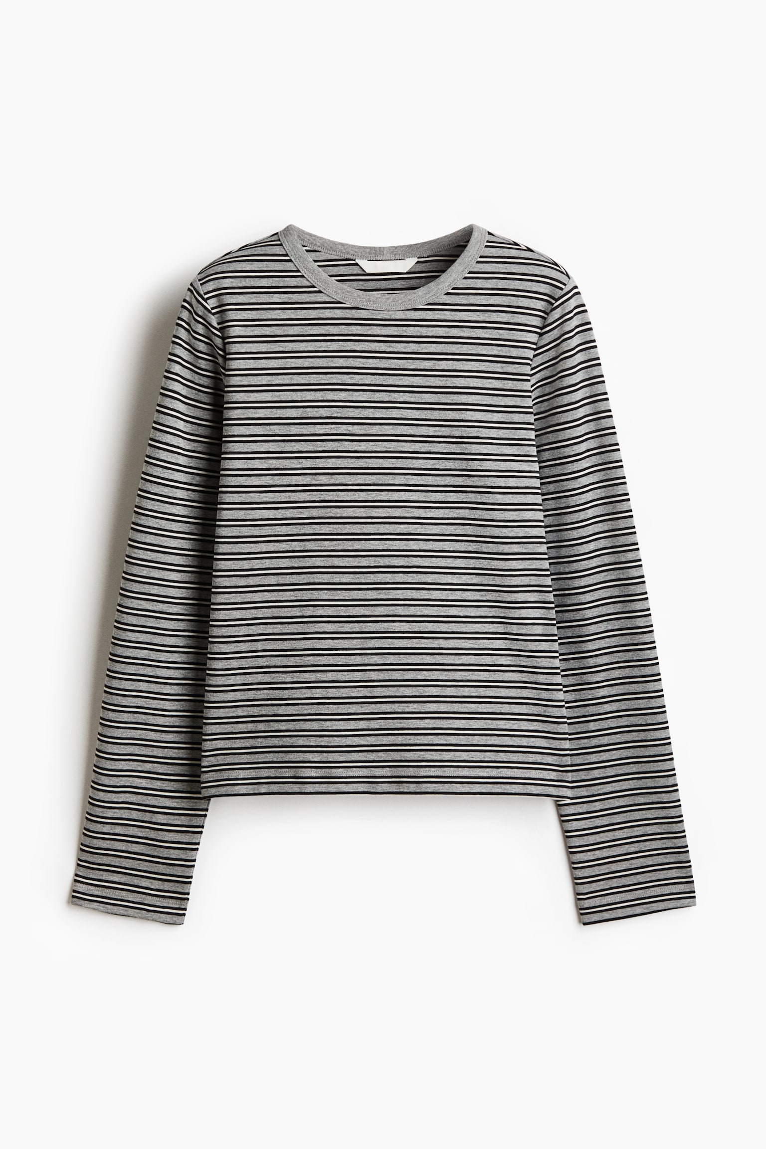 Женский топ H&M Long-Sleeved Jersey, цвет: Серый меланжевый / Полосатый — фото 1