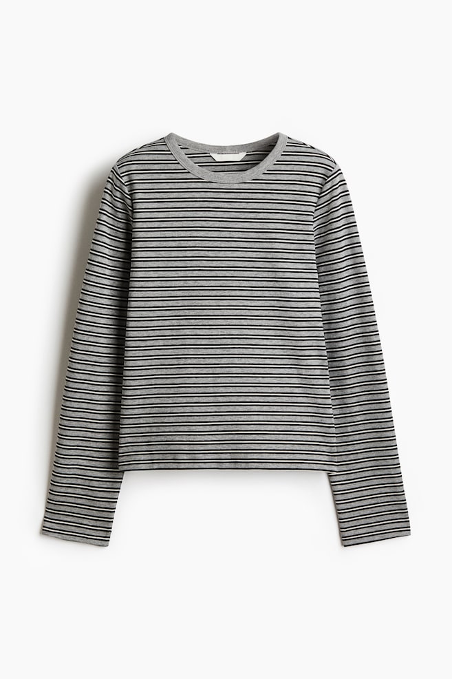 Long-sleeved jersey top - Grey marl/Striped/Navy blue/Red striped/White - 1