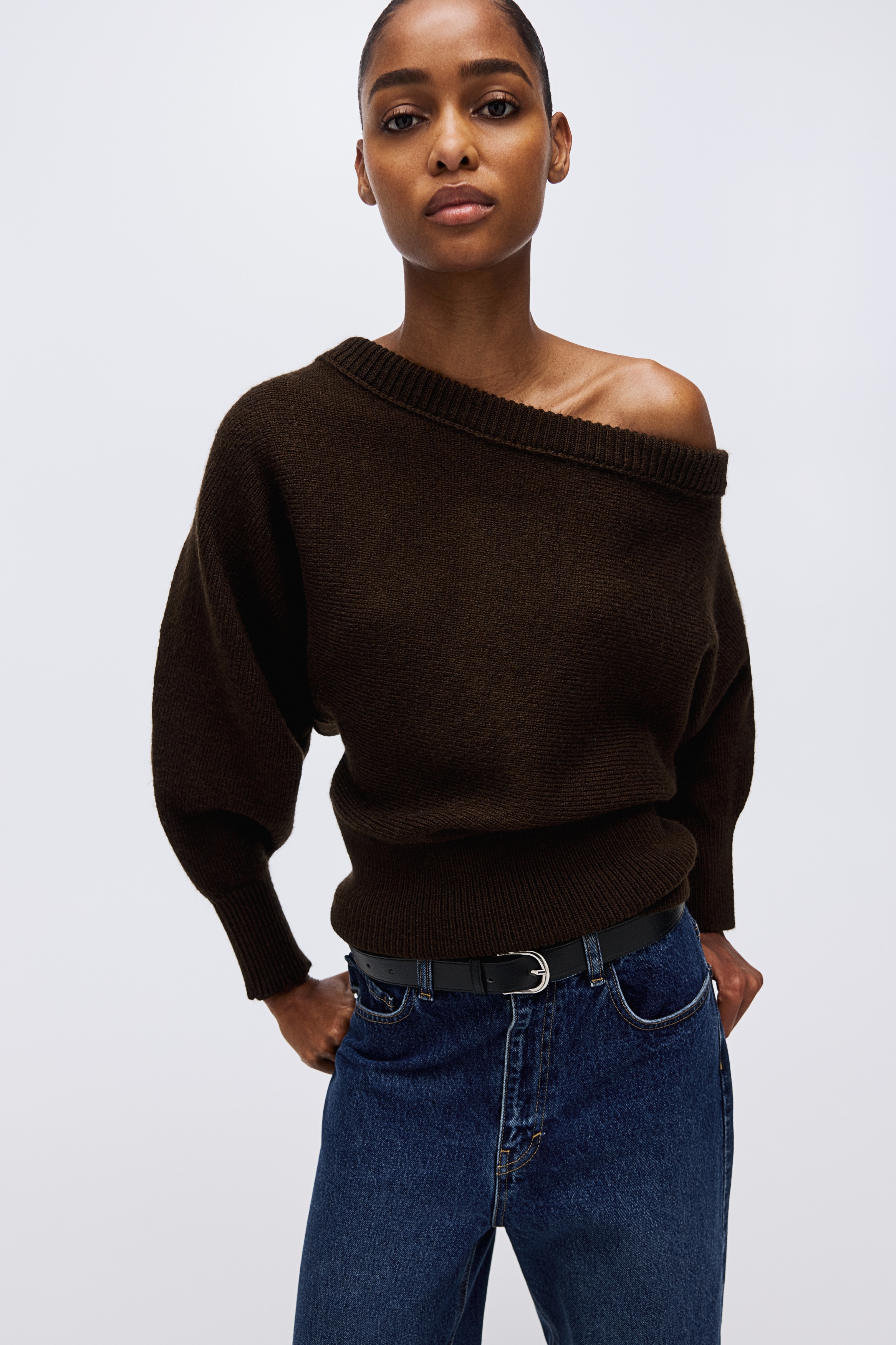 One-Shoulder Sweater - Dark brown - Ladies | H&M US