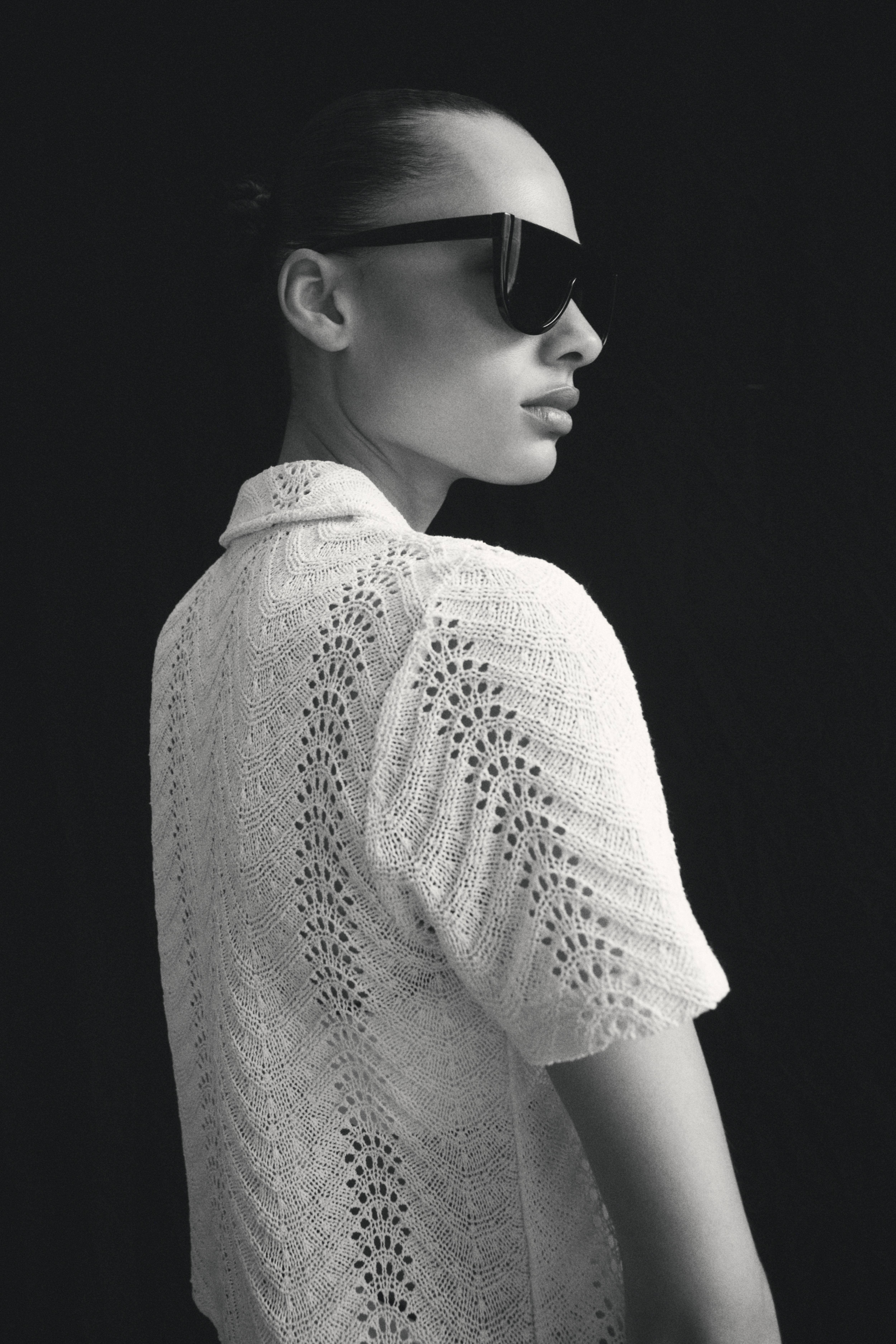 Short-Sleeved Crochet-Look Shirt