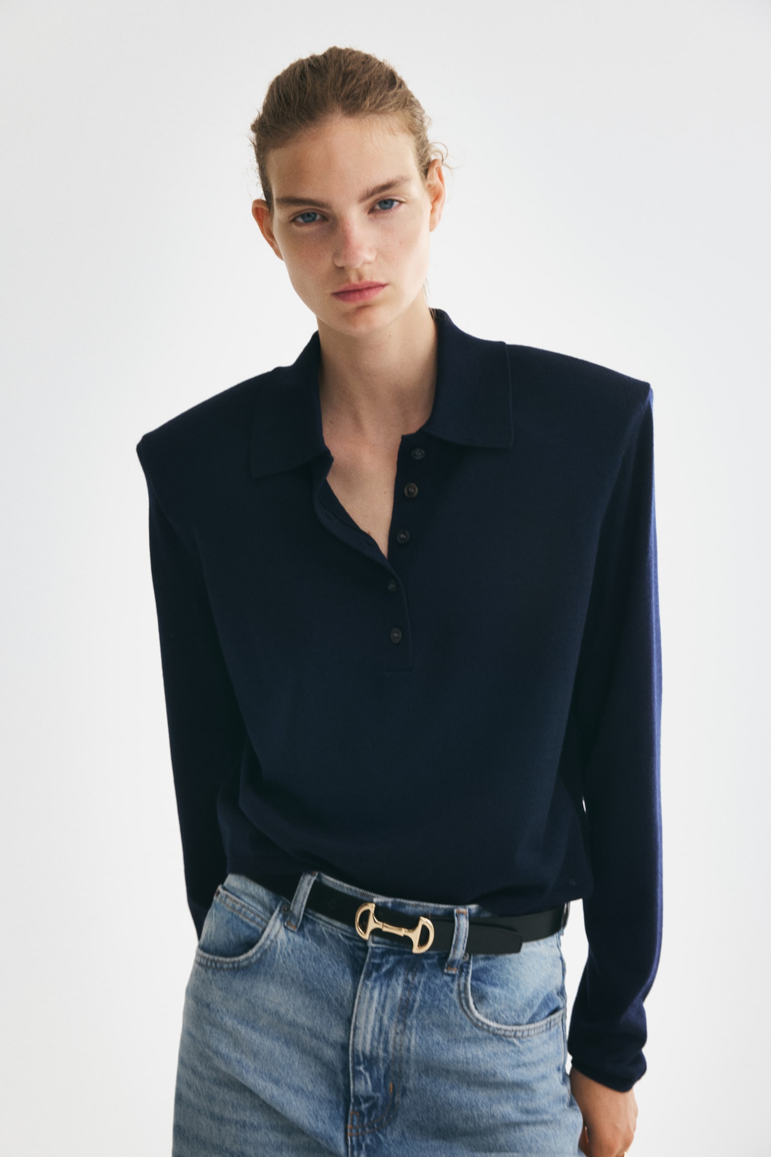 Merino wool polo shirt - Navy blue - 1