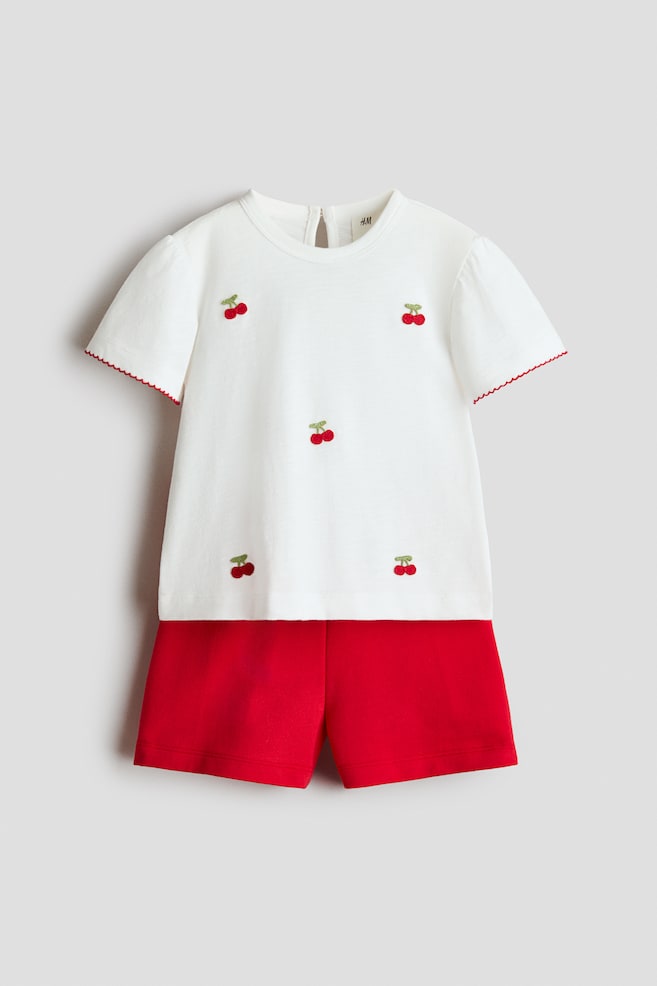 Conjunto de 2 piezas en algodón - Blanco/Cerezas - 1