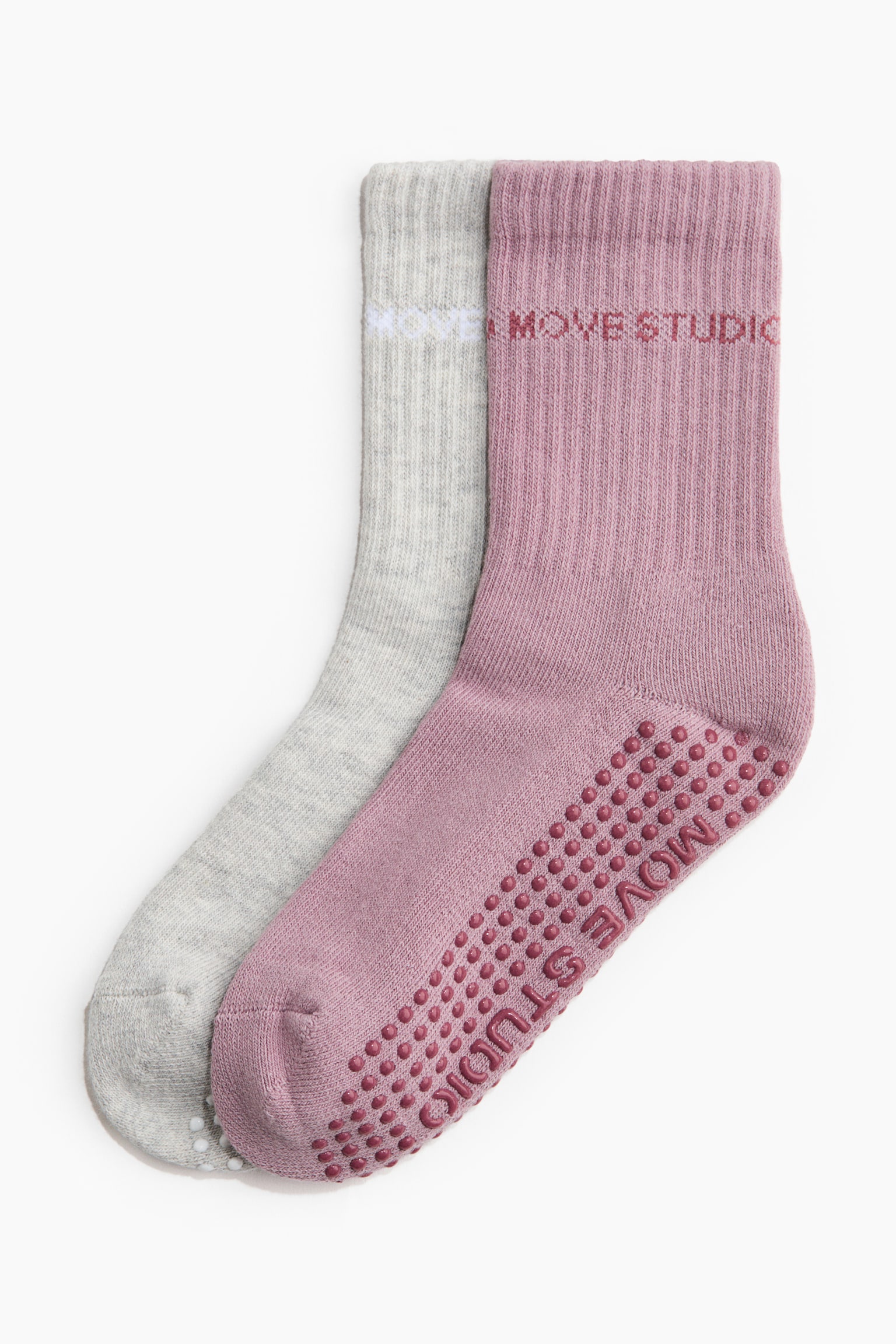 Lot de 2 paires de chaussettes antidérapantes - Rose antique/gris clair/Blanc/rayé/Blanc/beige pêche