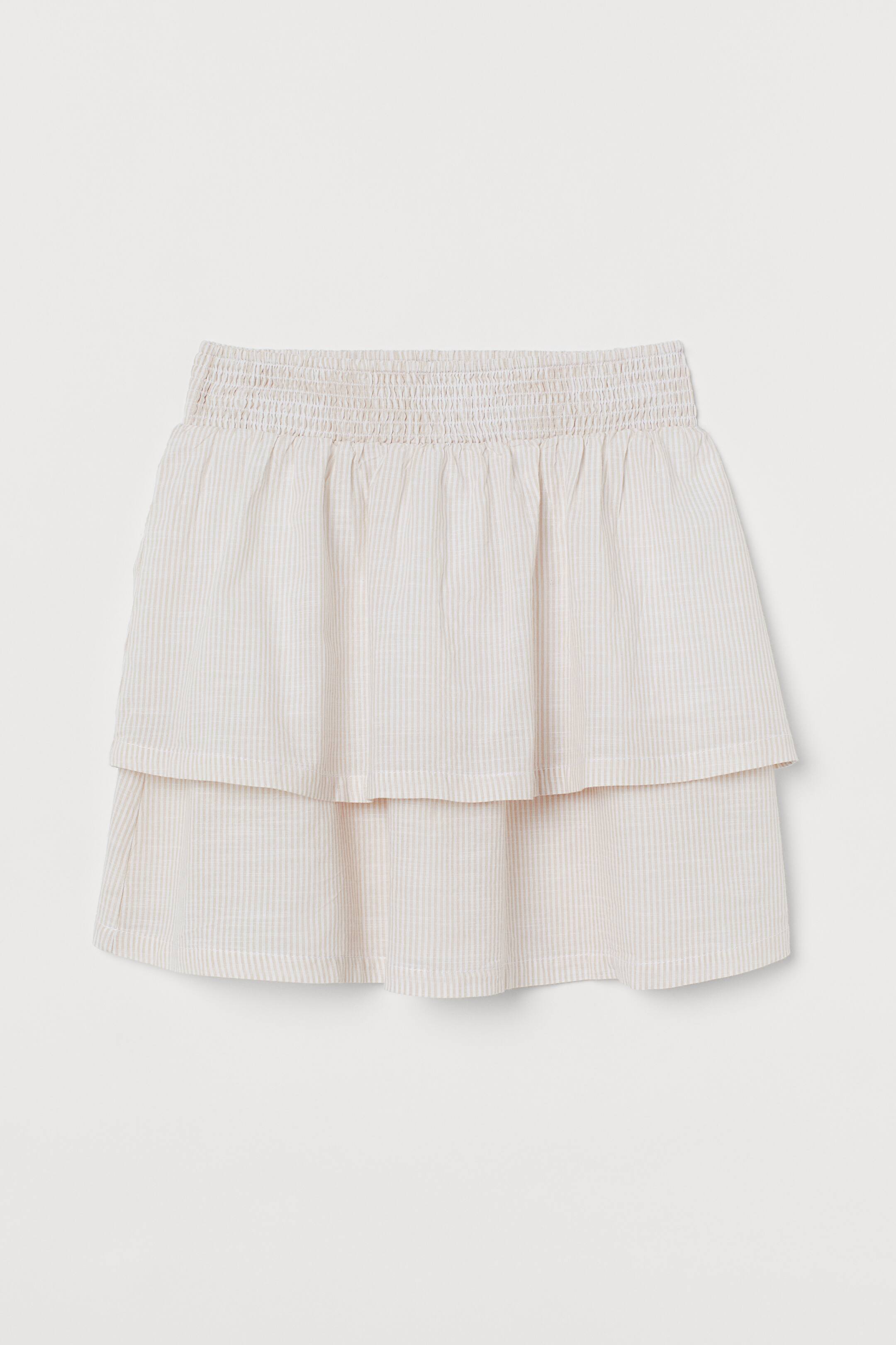 Προβολή μεγαλύτερης εικόνας: Βαμβακερή φούστα με φραμπαλά - Ανοιχτό μπεζ/λευκό ριγέ - Ladies | H&M GR 1