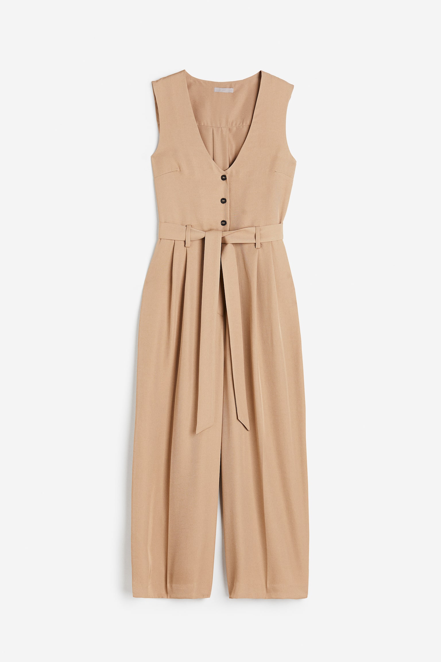 V-neck jumpsuit - Beige - 1