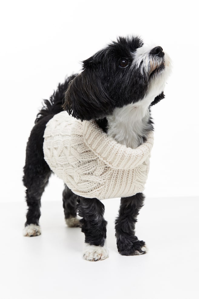Cable-knit dog jumper - Light beige/Grey marl - 5