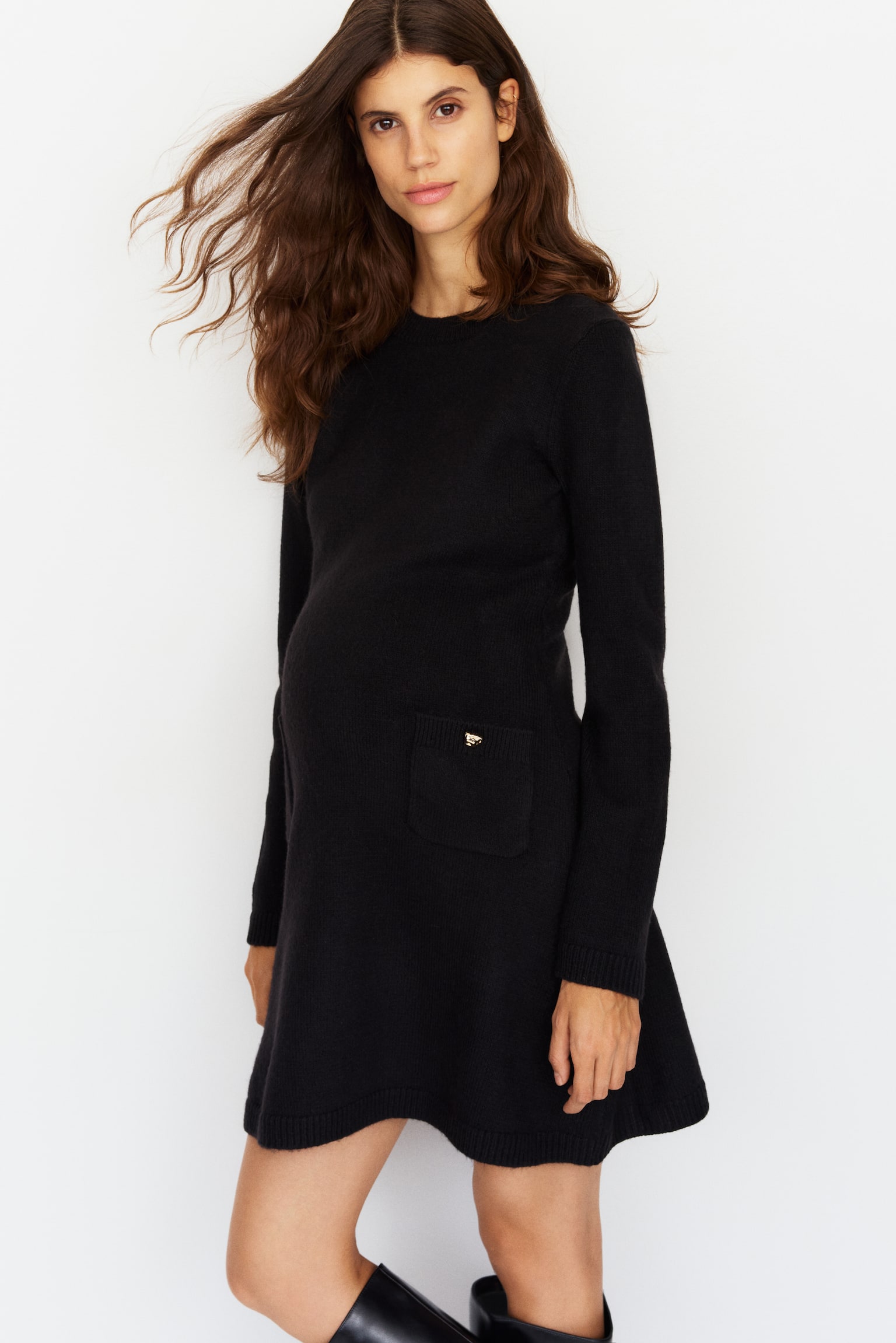 MAMA Knitted flared-skirt dress - Black/Dark turquoise - 1