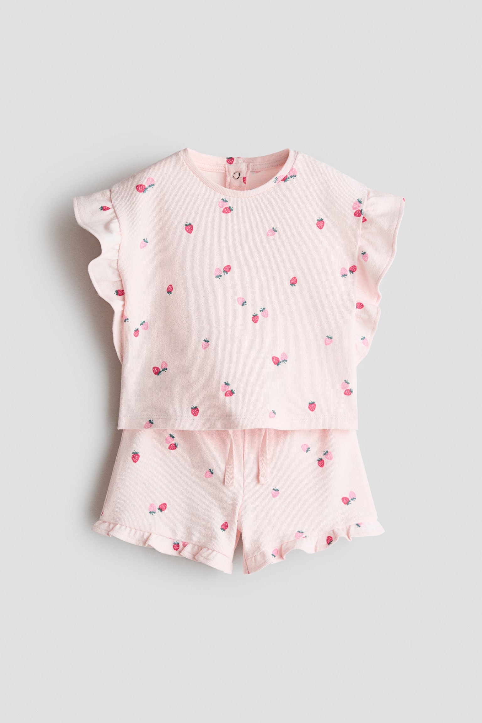2-piece patterned cotton set - Hellrosa/Erdbeeren/Weiß/Rot gestreift/Weiß/Blau geblümt