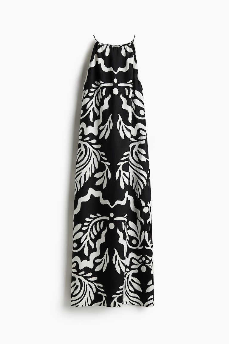 Women's Black/white patterned Linen-Blend Dress | H&M US