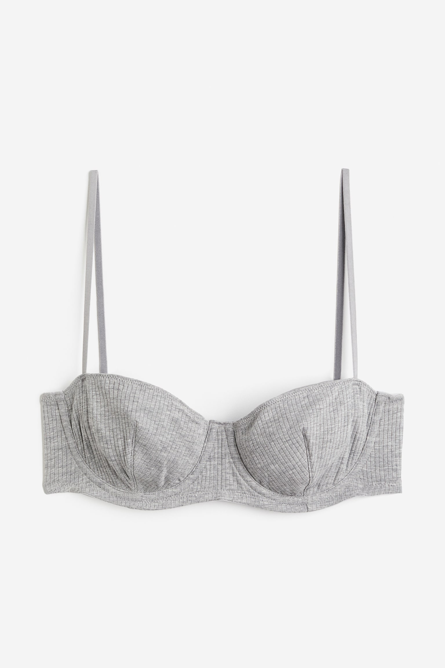 Non Padded Cotton Balconette Bra - Light grey marle/White - 1