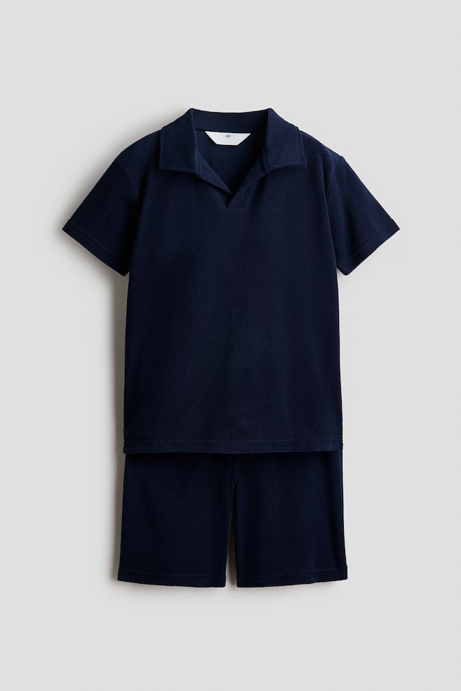2-piece terry set - Navy blue/Light beige - 1