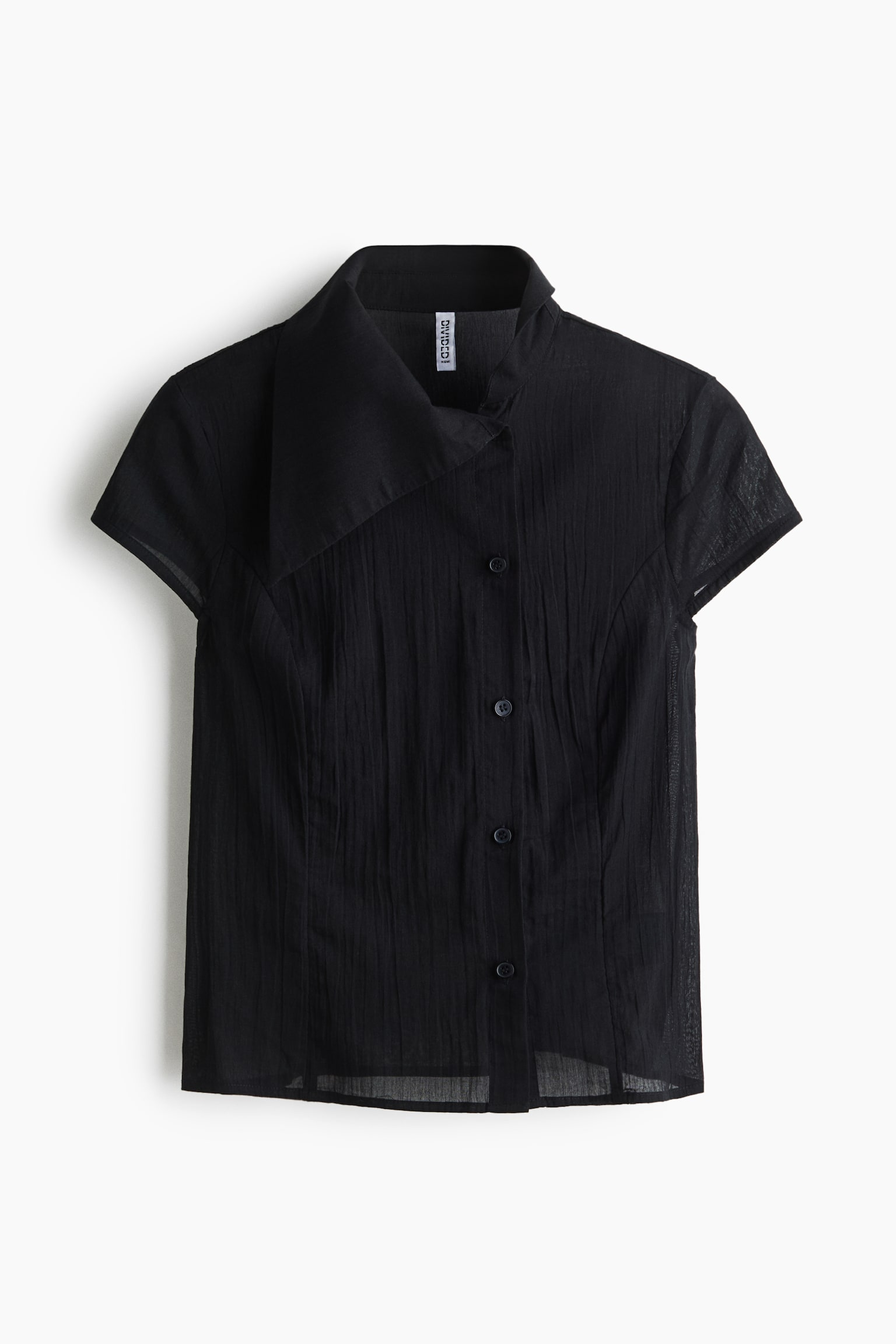 Женская рубашка H&M Crinkled Lapel-Detail, цвет: Чёрный — фото 1