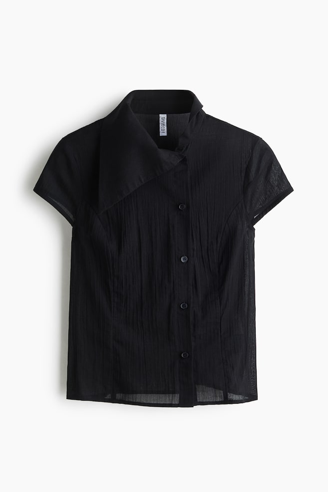 Crinkled Lapel-Detail Shirt - Black - 1