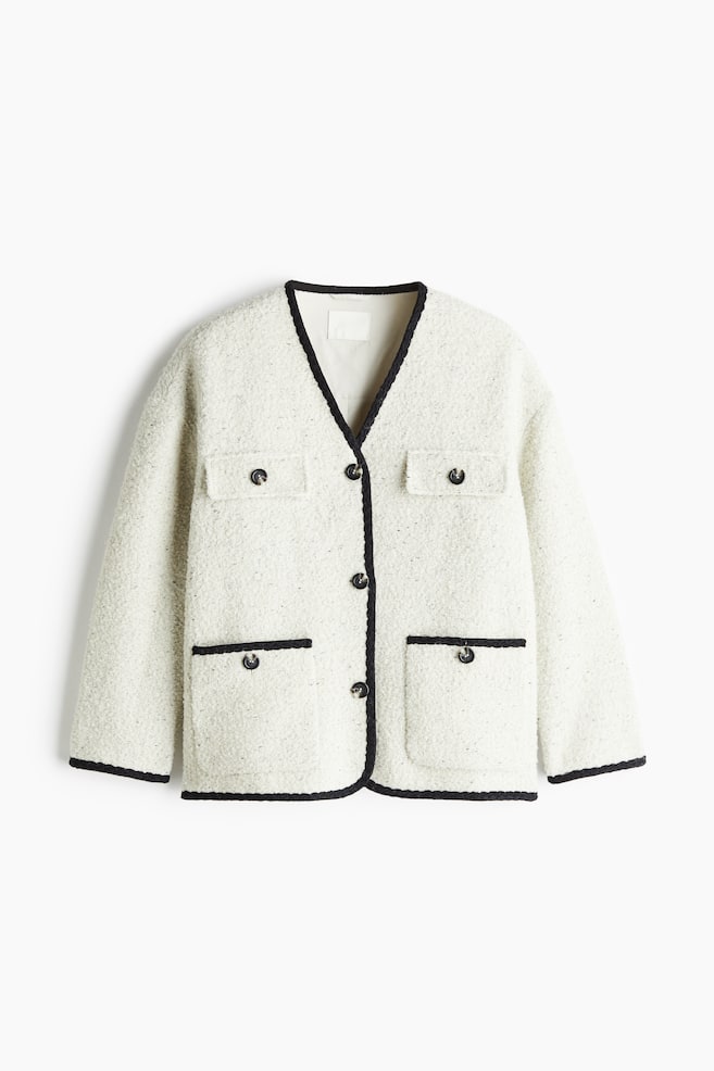 V-neck bouclé jacket - White marl - 1