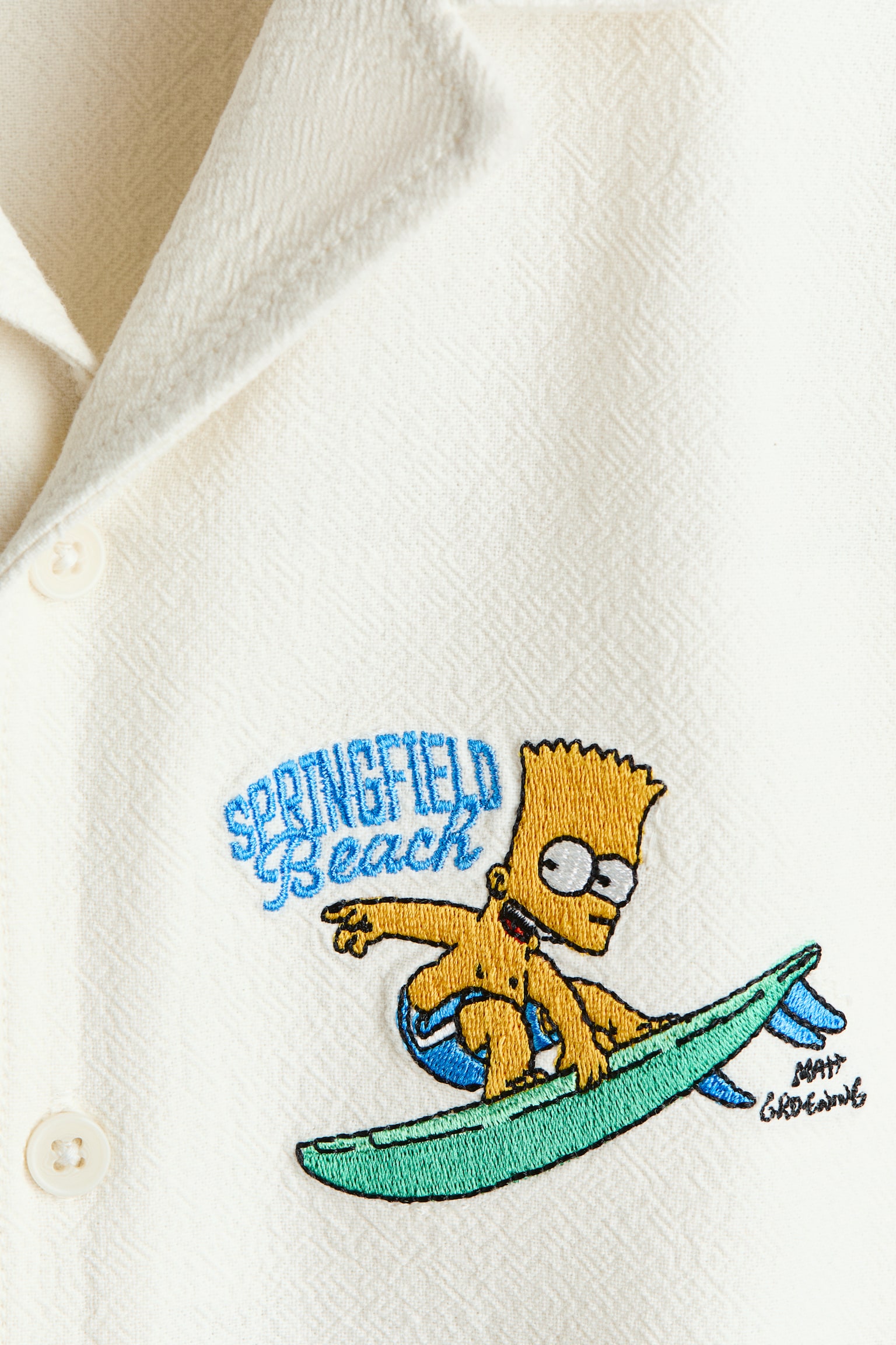 Embroidered-motif resort shirt-White/The Simpsons - 2