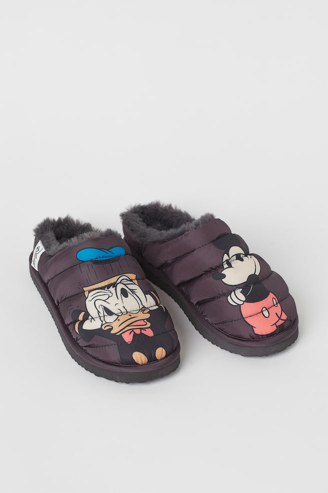 Quilted print-motif slippers - Dark grey/Mickey Mouse - 1