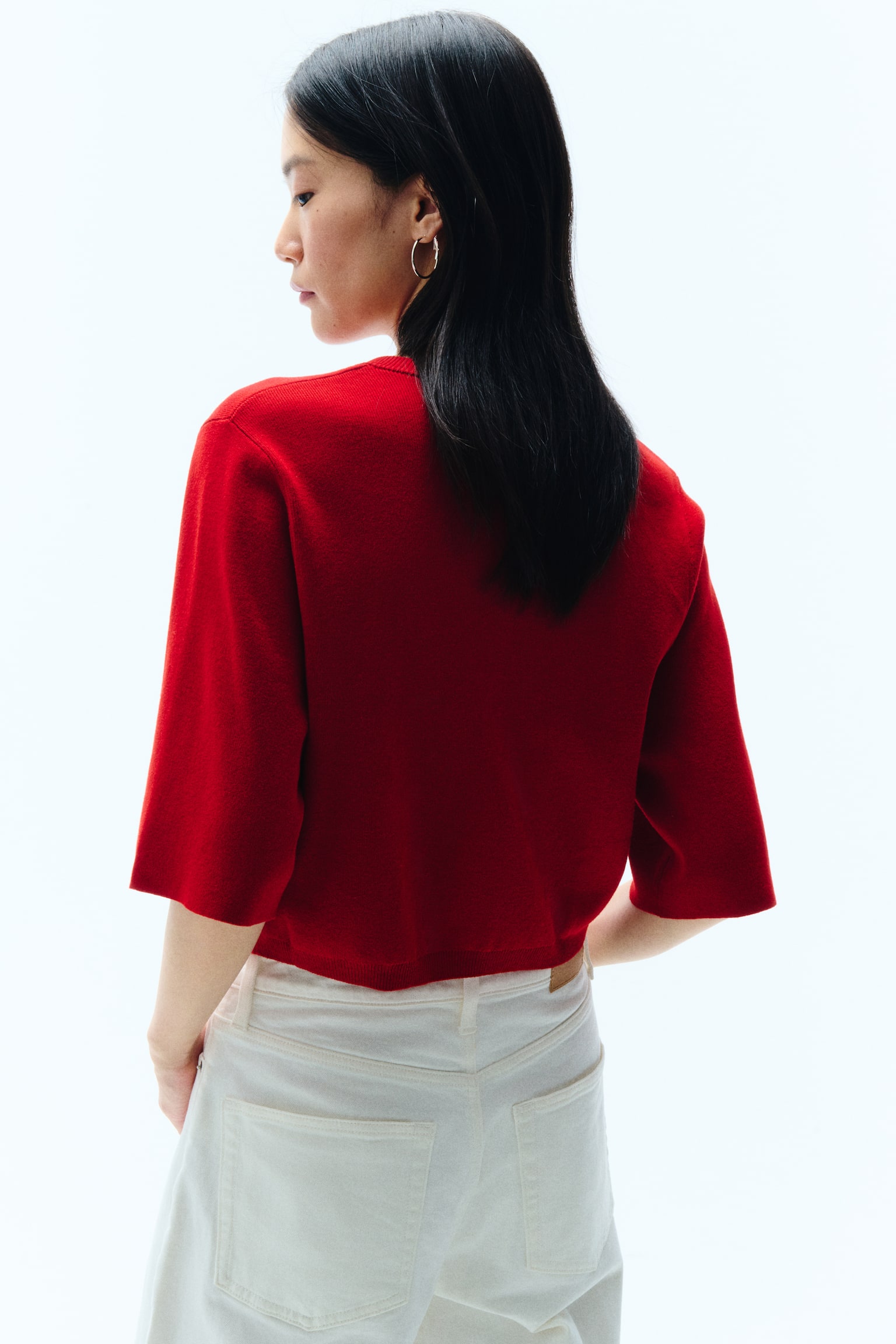 Áo cardigan ngắn - Màu đỏ/Màu trắng - 4