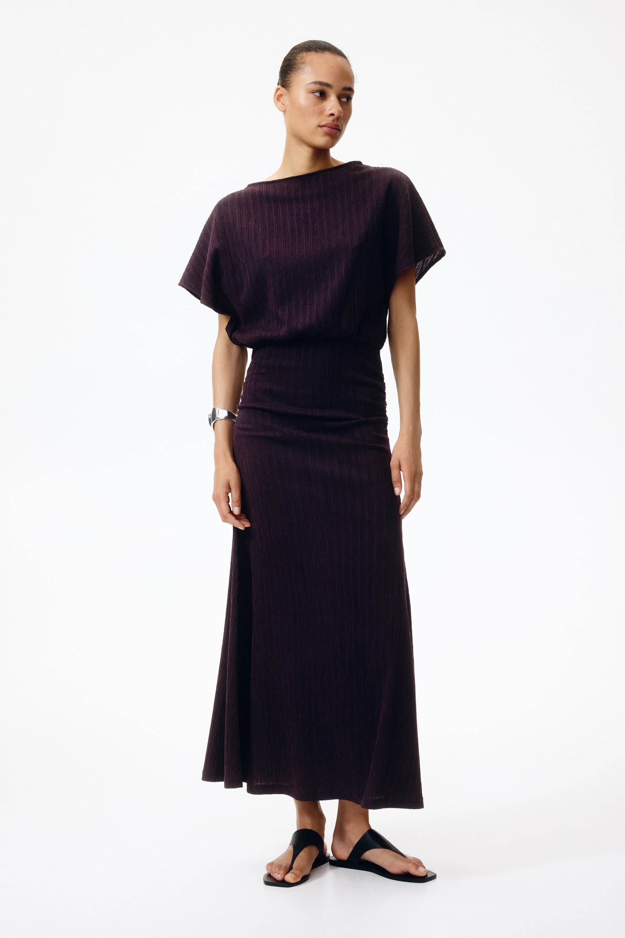 Crinkled Butterfly-Sleeved Dress