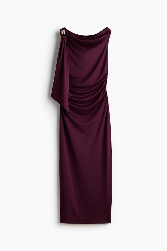 Draped One-Shoulder Dress - Plum/Black - 1