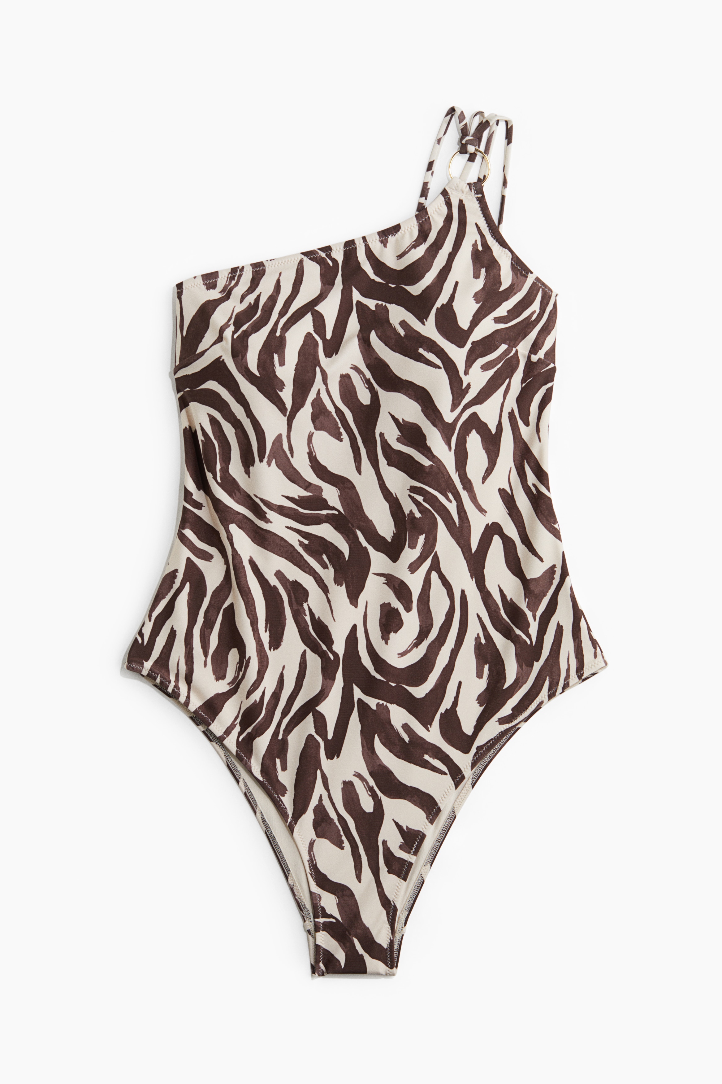 Ολόσωμο μαγιό High Leg με έναν ώμο - Ανοιχτό μπεζ/μοτίβο ζέβρας