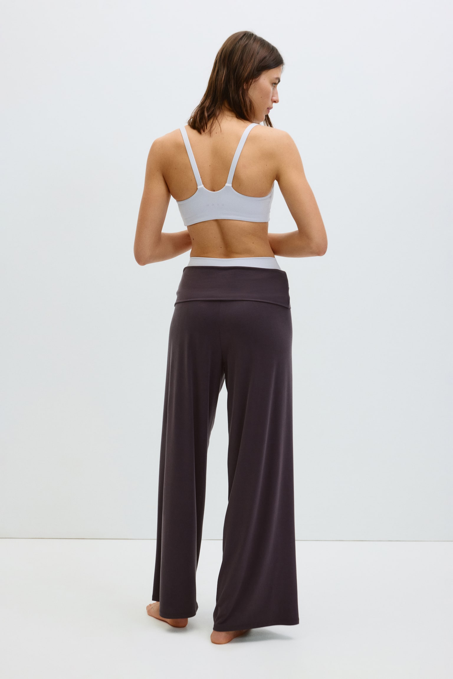 Foldover-waist sports trousers-Plum - 4
