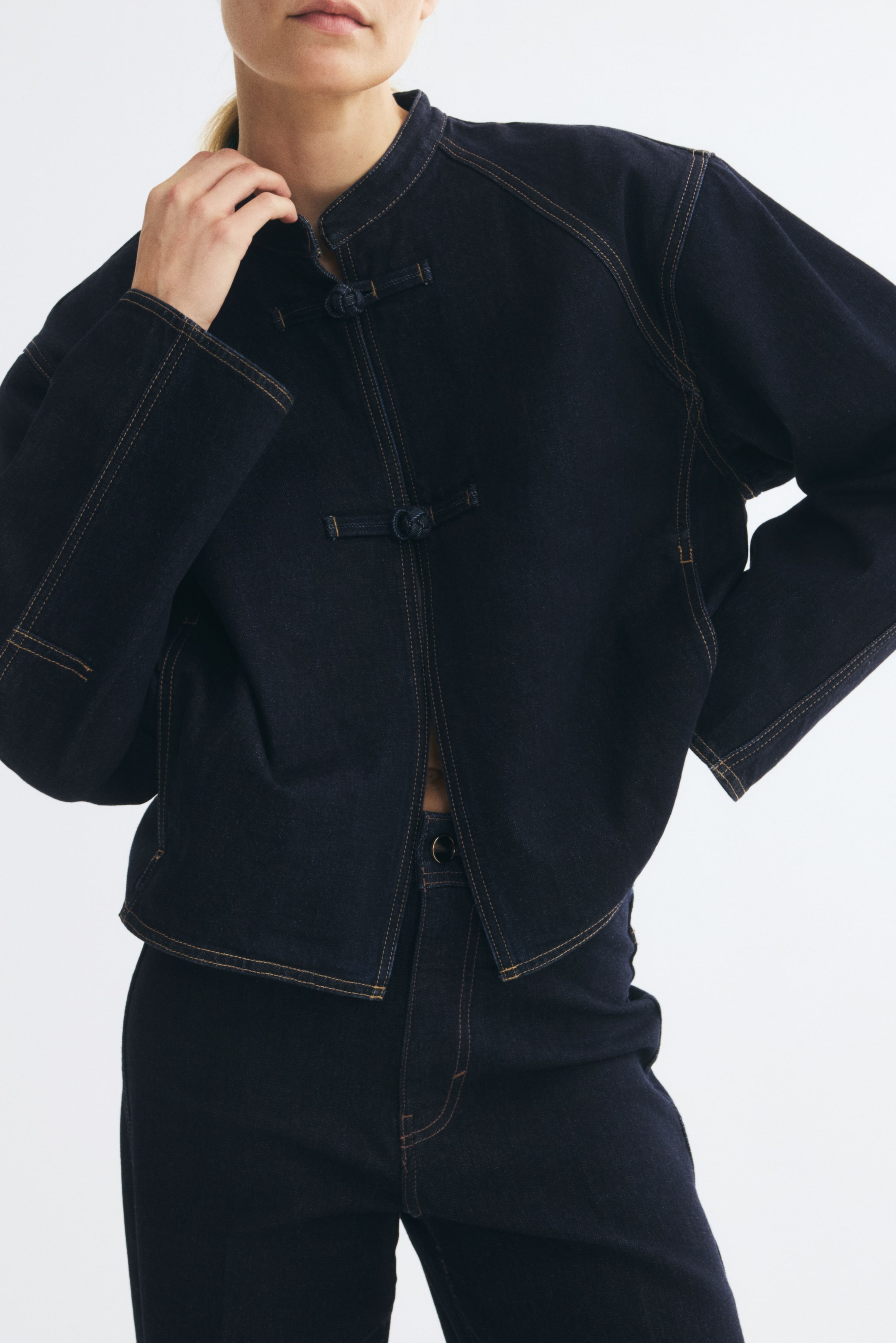 Knot-Button Denim Jacket