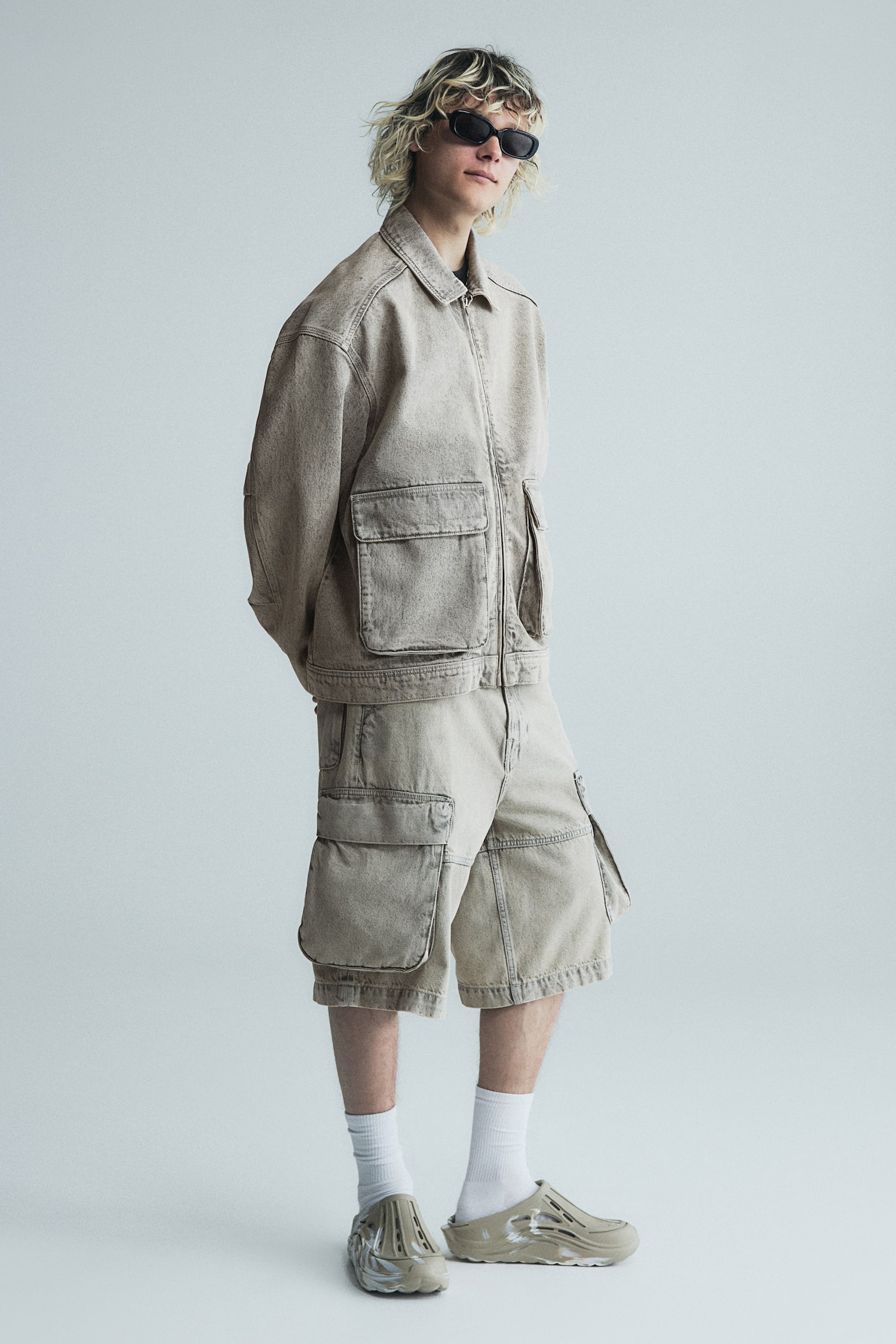 Loose Denim cargo shorts - Denim beige/Denim black - 4