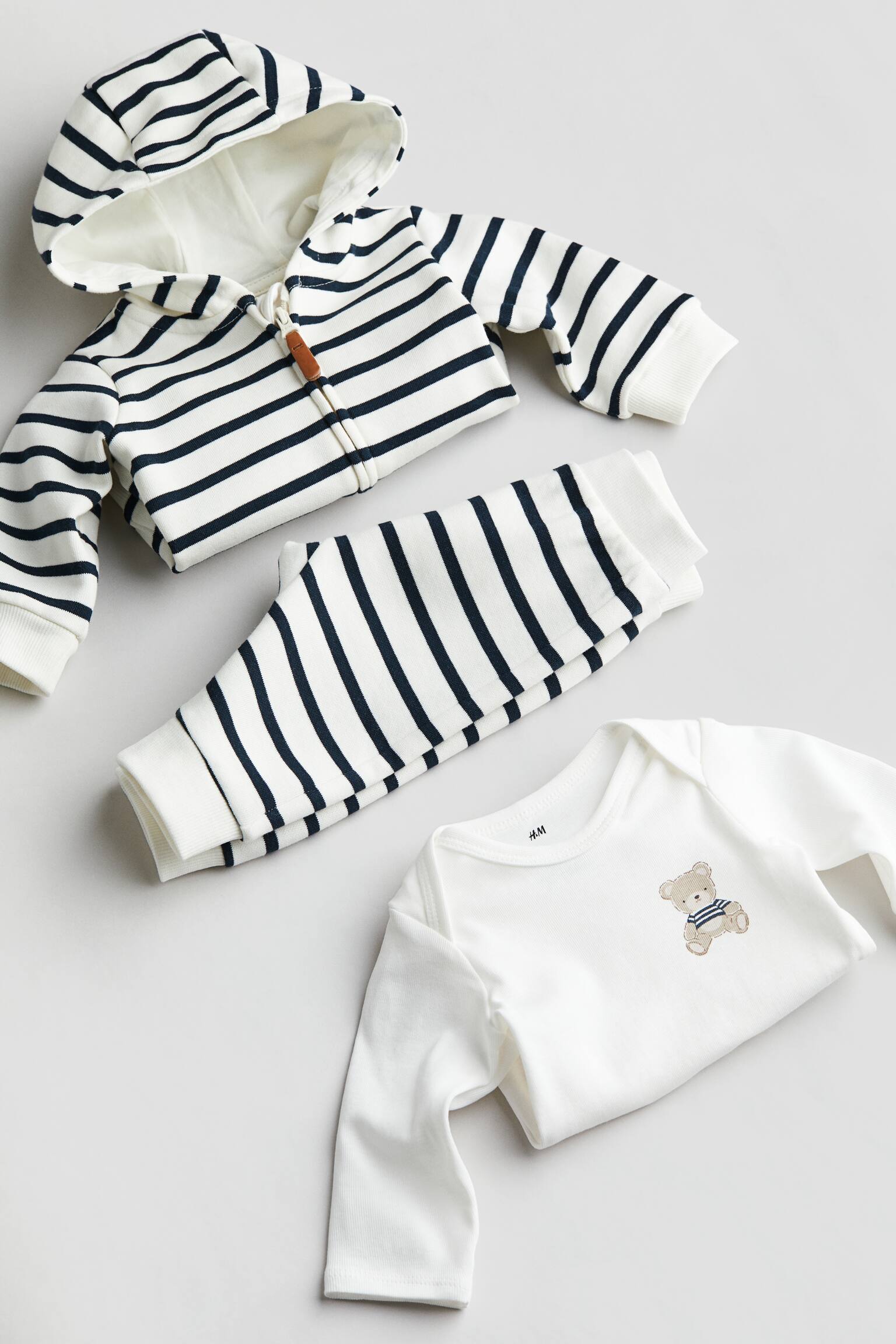 3-piece Cotton Set - White/Blue stripe/Light beige/Animals/Light beige/Koala - 3