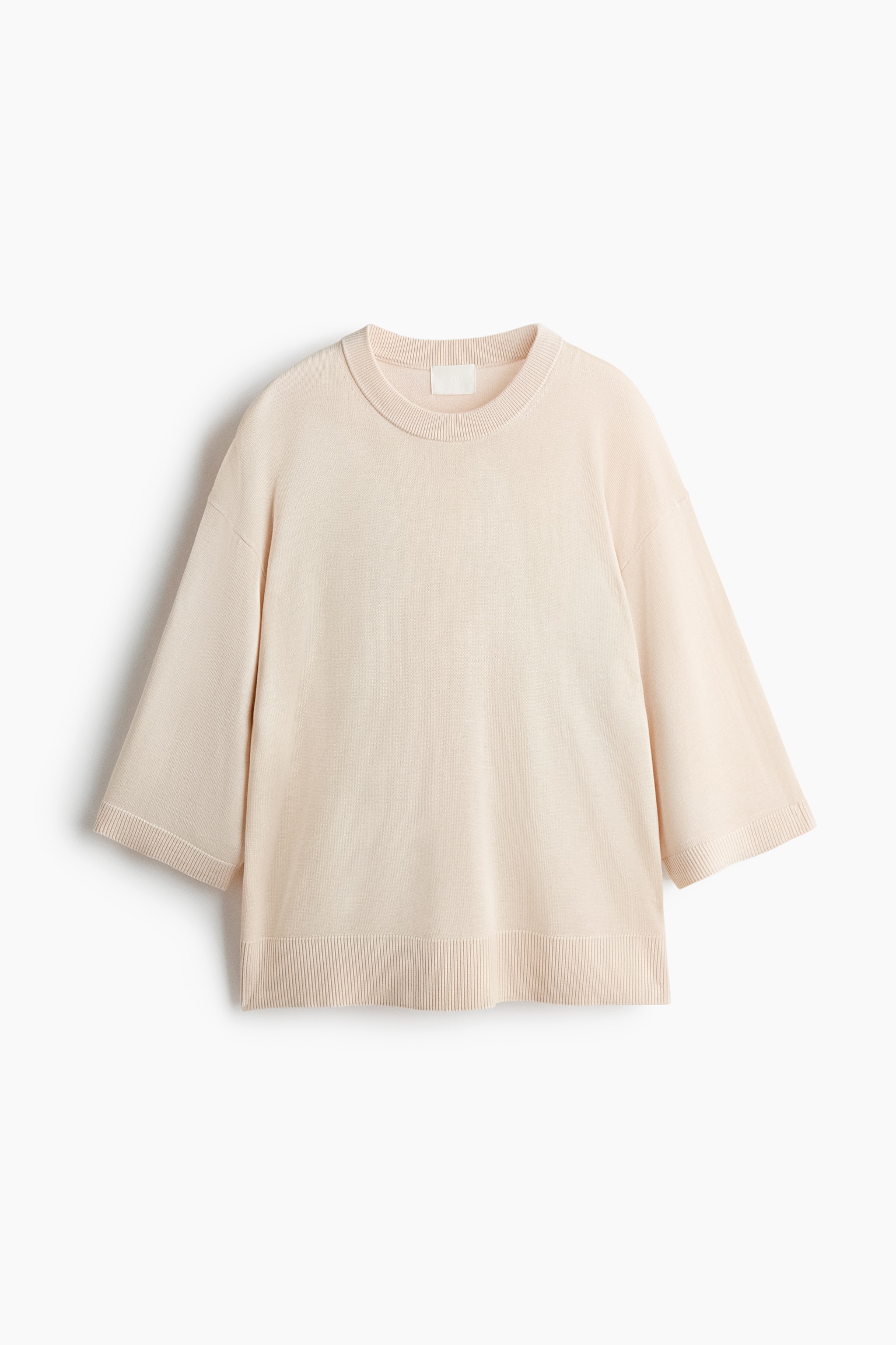 Short-sleeved fine-knit top - Light beige/Dark brown/Dark mole - 1