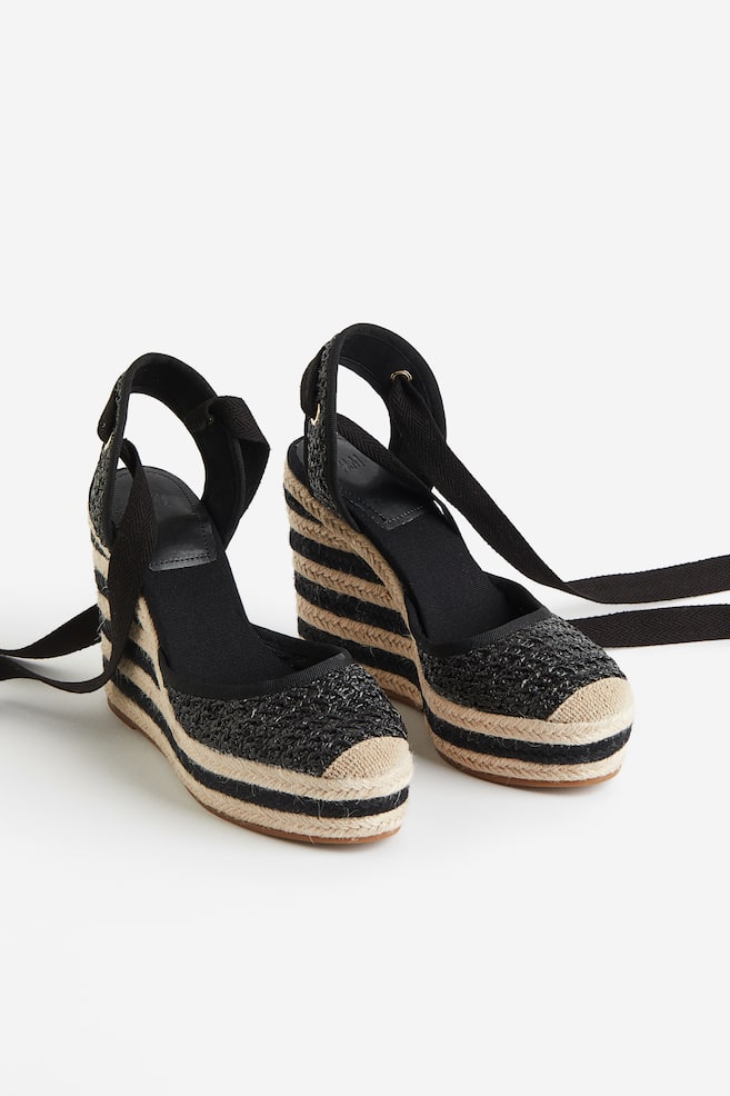 Wedge-heeled espadrilles - Black/Striped - 2