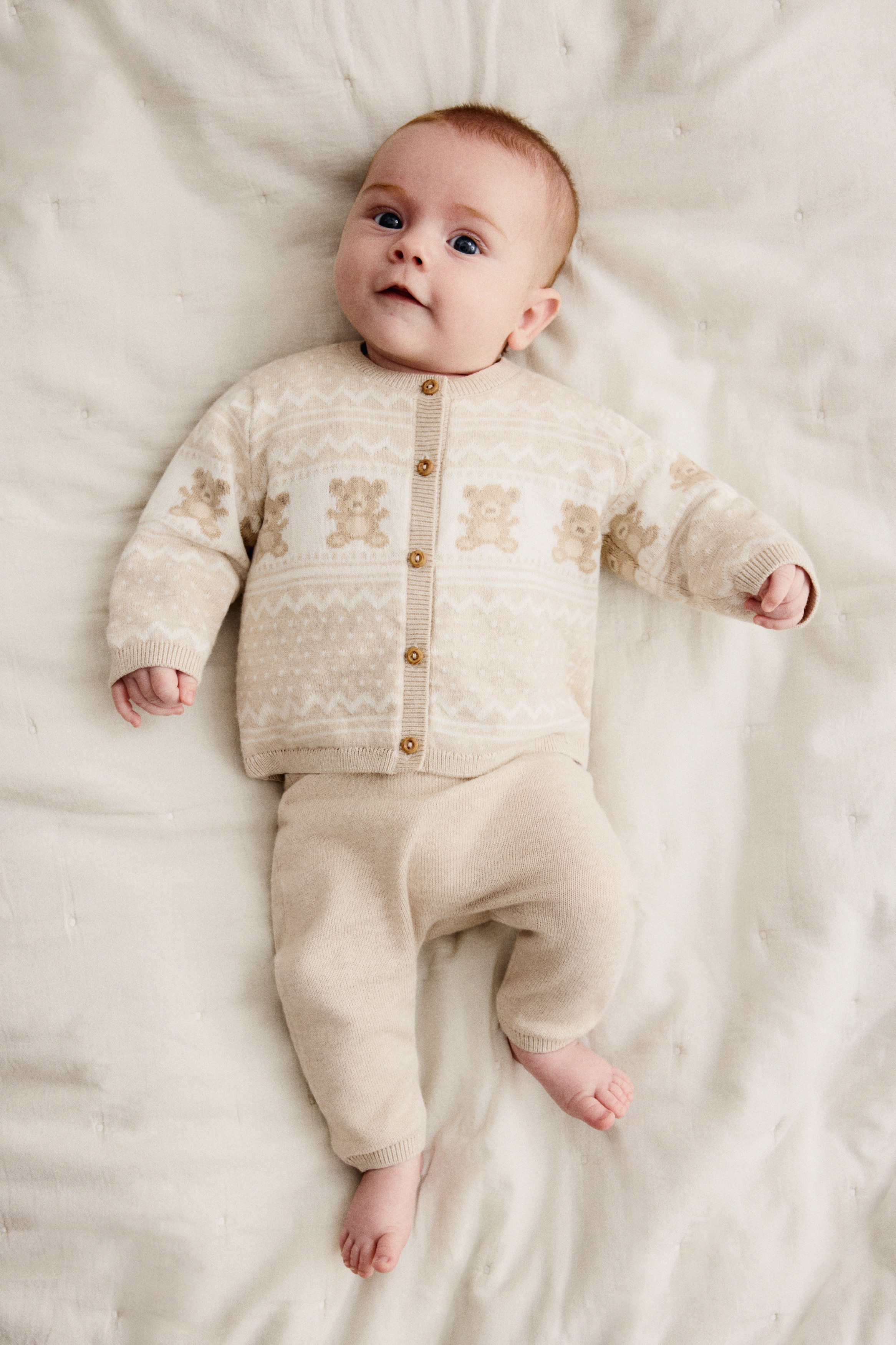 H & M - コットンニット2アイテムセット - ベージュ