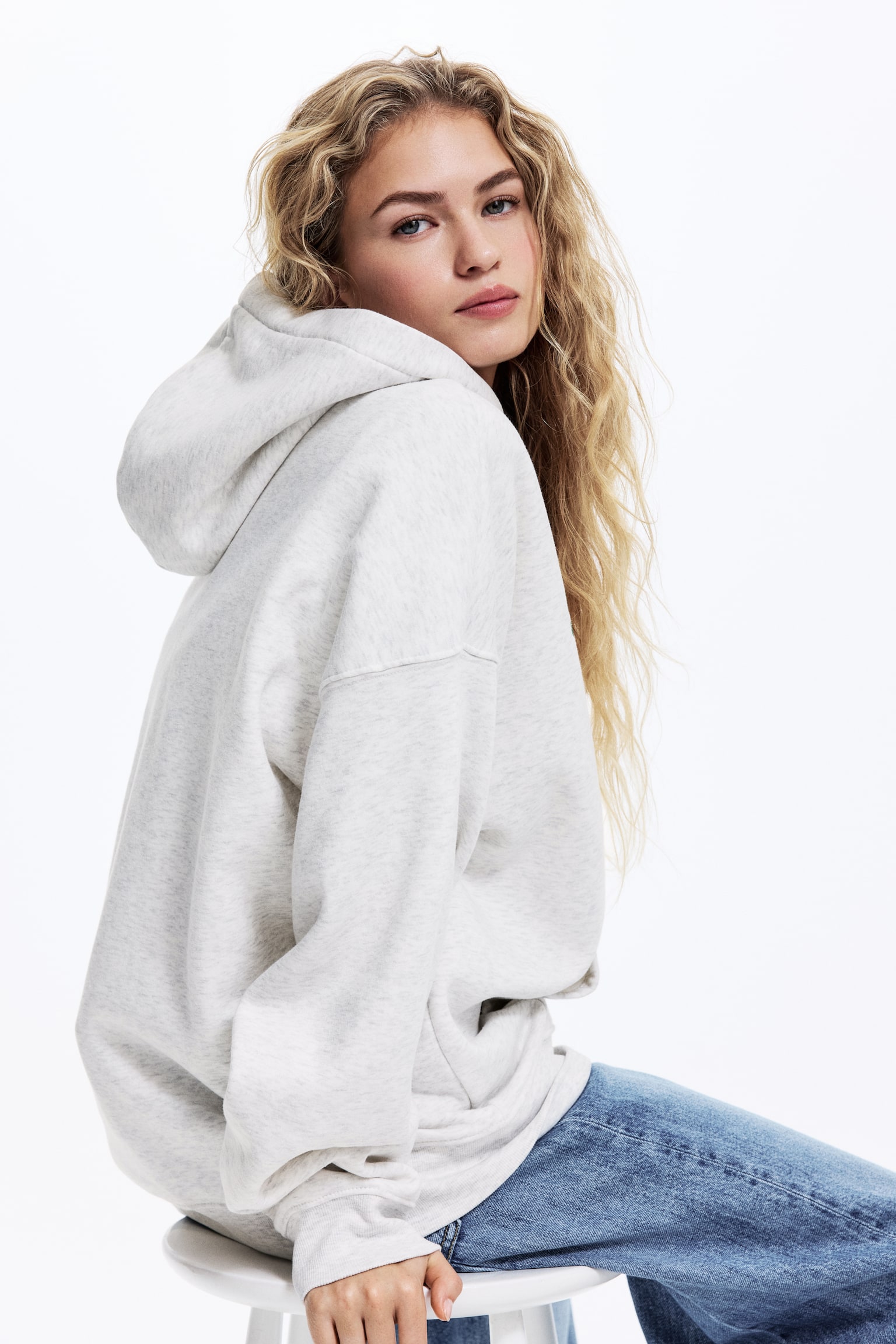 Kapüşonlu Oversize Üst - Açık gri kırçıllı/Wellness/Bordo/M/Siyah/Açık mavi/New York - 4