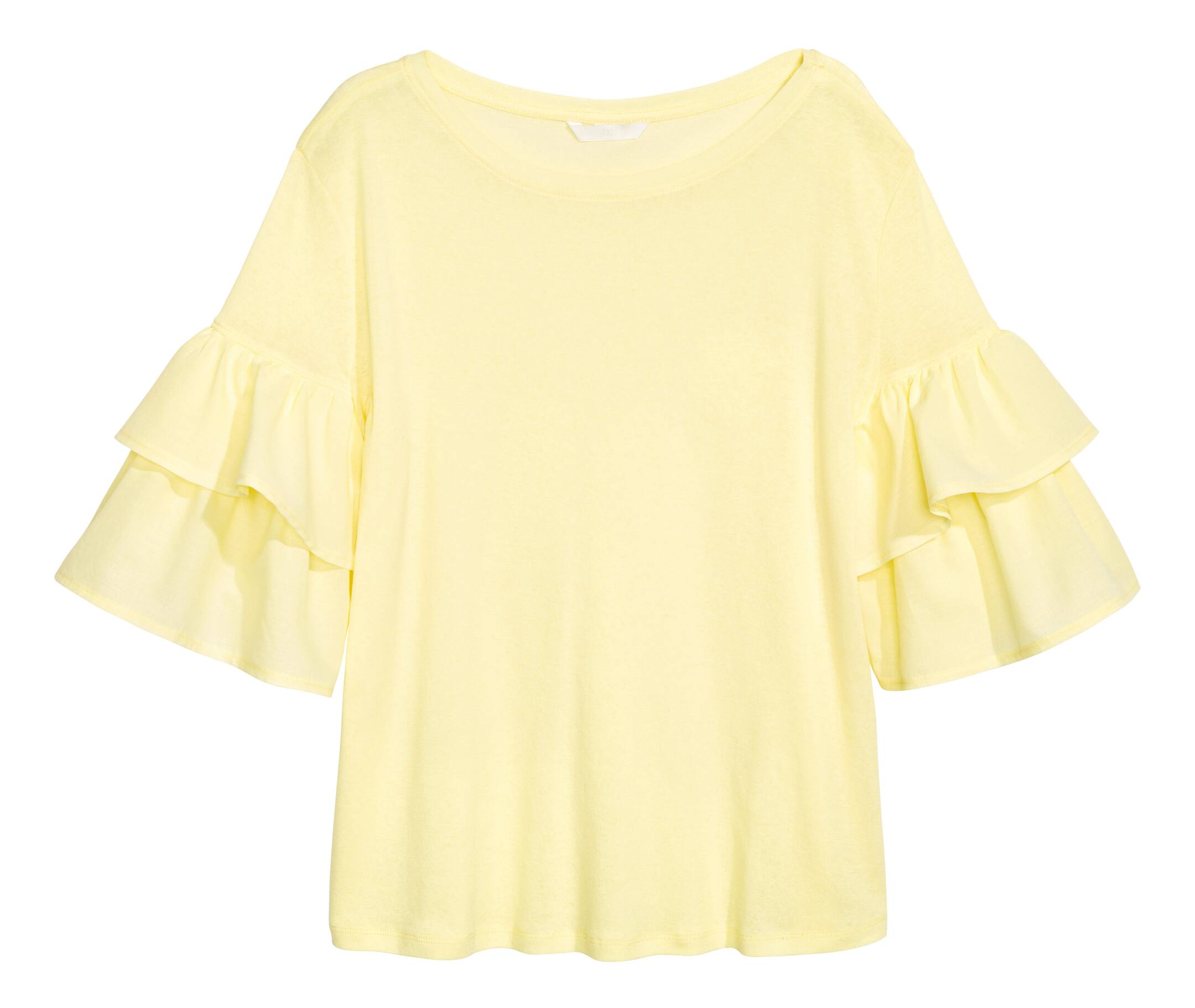 拡大画像を表示: フリルスリーブ ジャージートップス - ライトイエロー - レディース | H&M JP 1